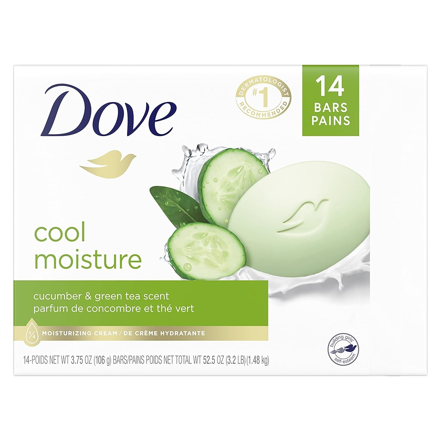 Cucumber & Green Tea Moisturizing Bar Soap for Sensitive Dry Skin – 14 Count