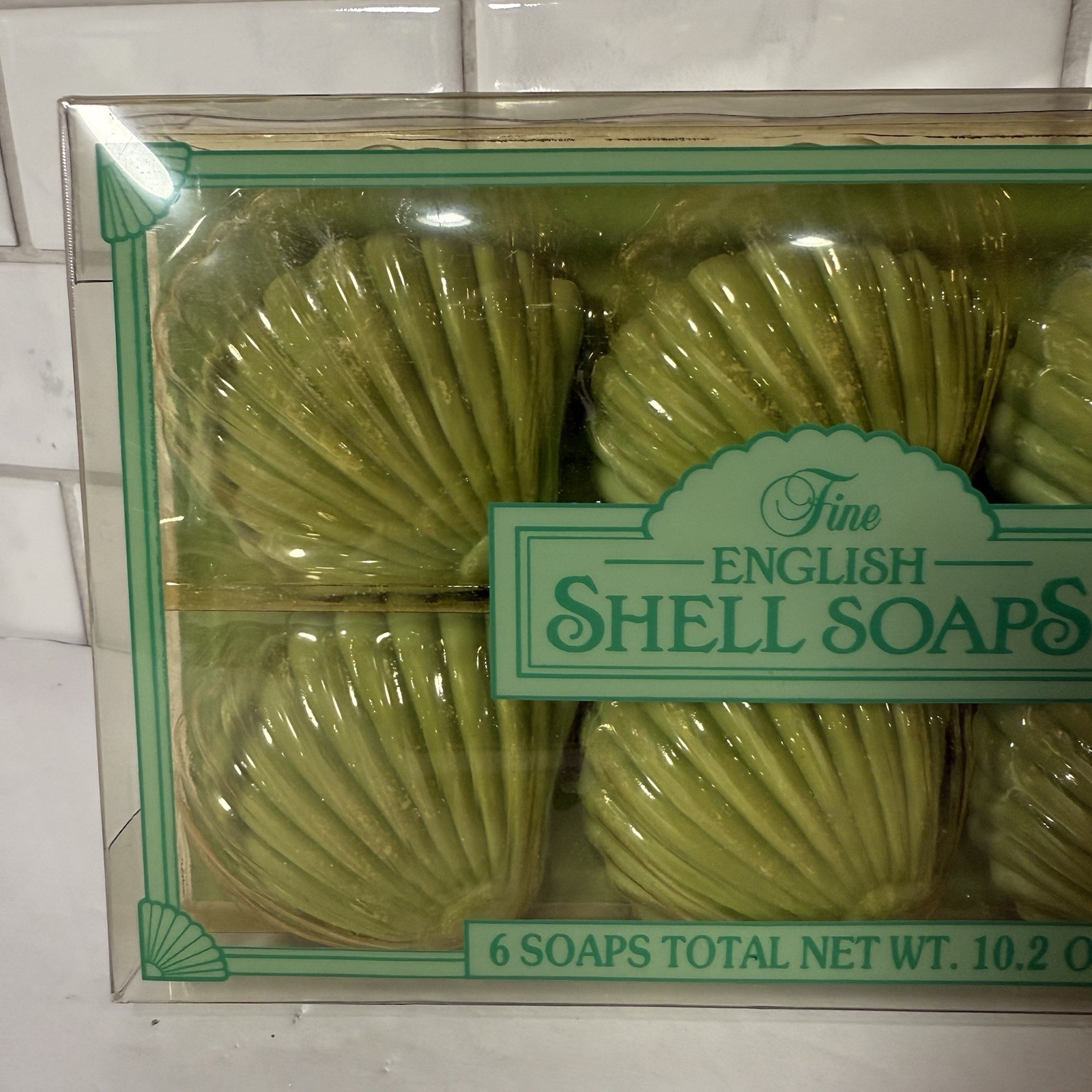 NIP Vintage FINE ENGLISH SEA SHELL SOAPS Set of 6 Teal England Beach Guest Movie
