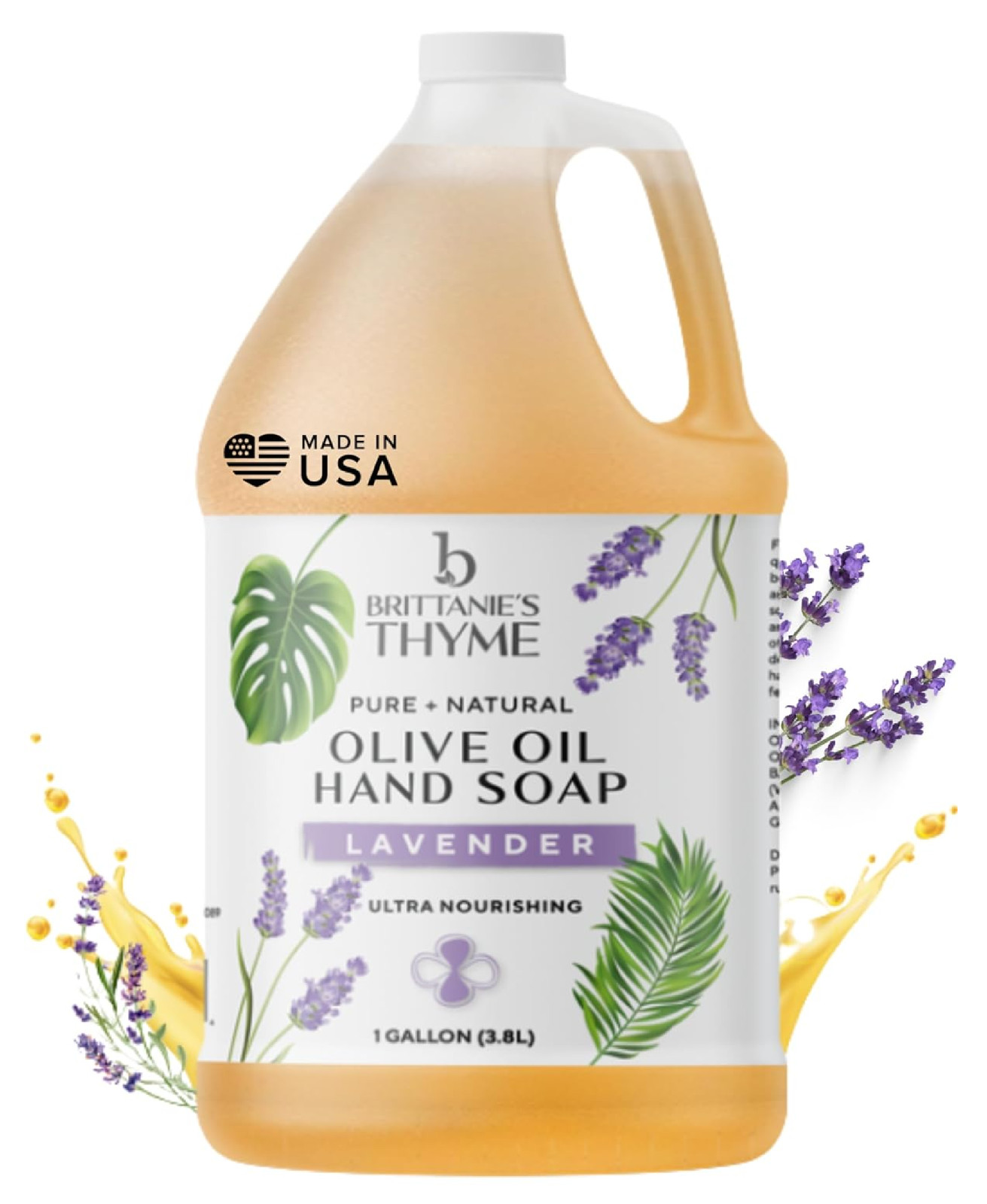 Brittanie’s Pure Organic Castile Liquid Olive Oil Soap Refill, Lavender 1 Gallon