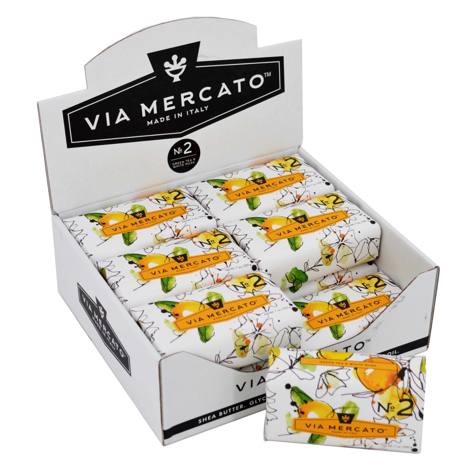 Via Mercato No.2 Soap Bar * CASE OF 12 * Green Tea and White Musk 200 gram Bath