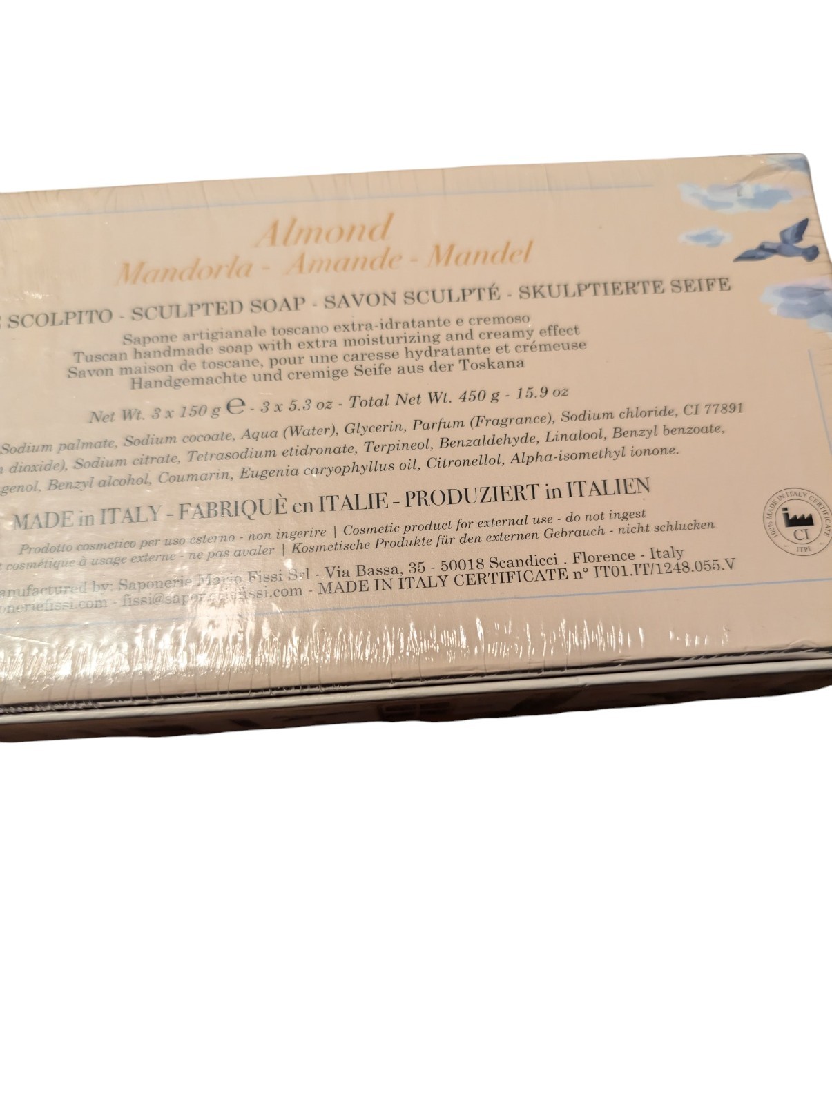 NEW Saponerie Fissi Italian Almond Scented Bar Soap 15.9 oz SEALED Italy