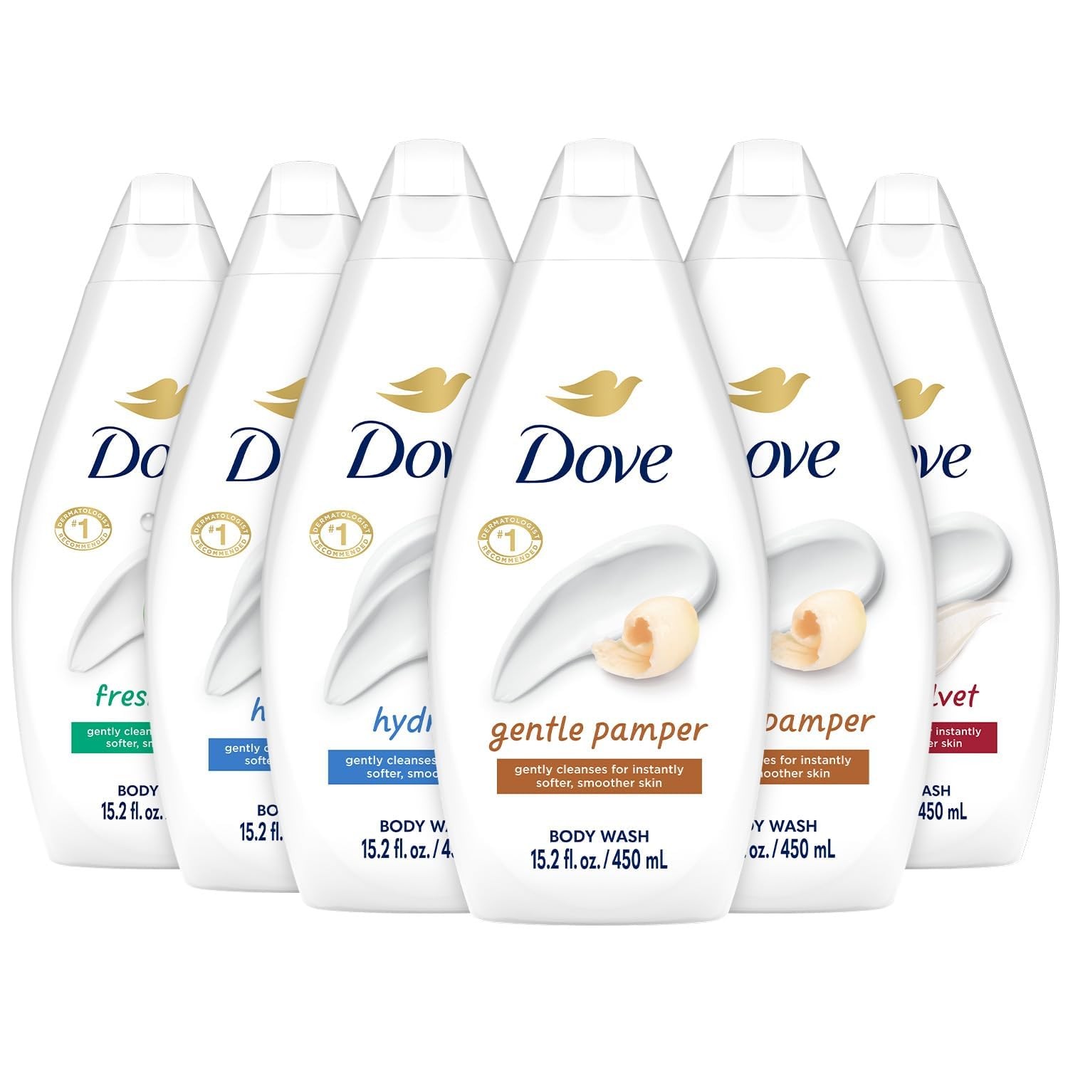 Dove Body Wash Variety 6-Pack – Hydrate, Gentle 16.9 Fl Oz (Pack of 6)