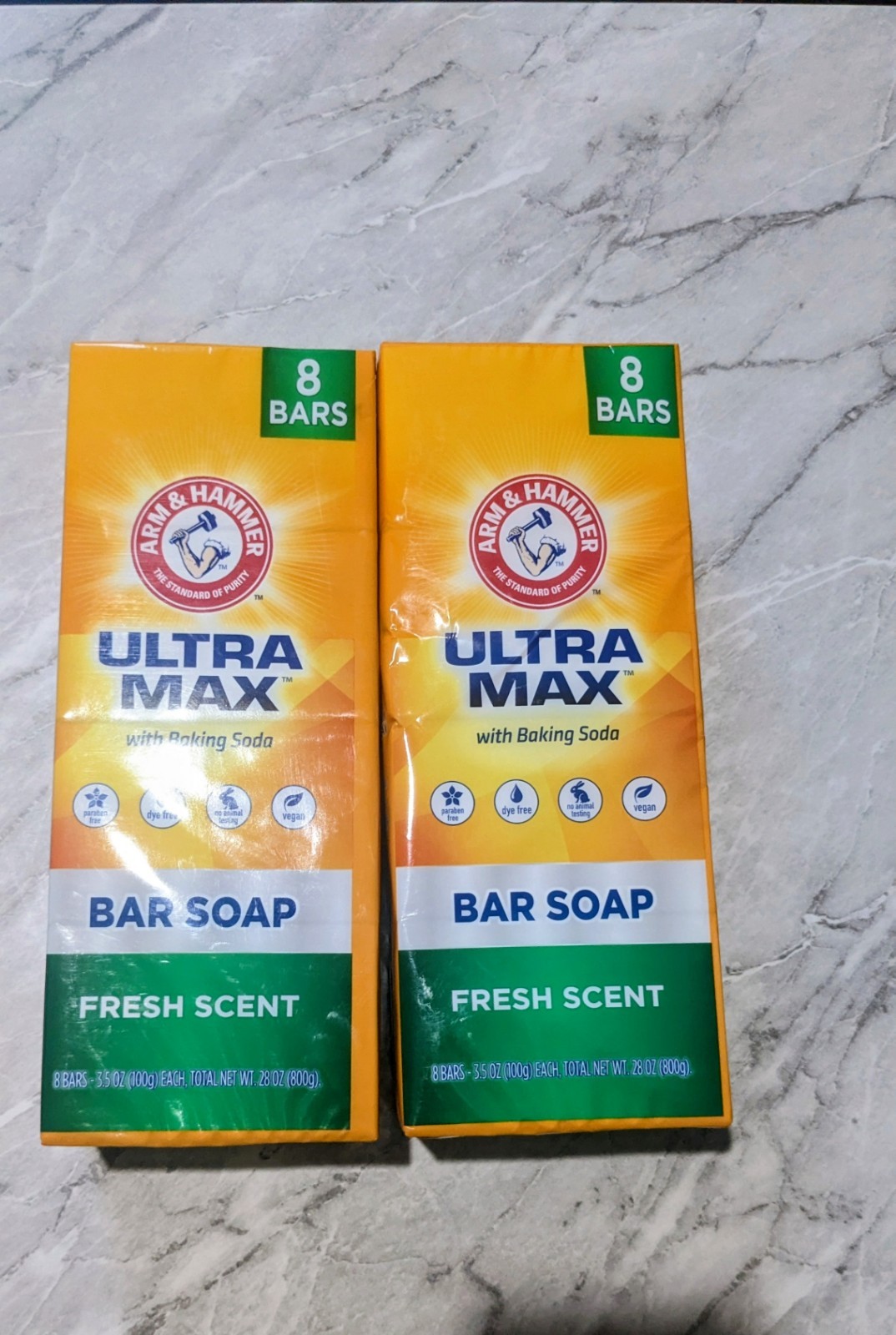 Arm Hammer Ultra Max Bar Soaps Fresh Scent Vegan 8 Bars 3.5 oz Each Lot of 2 NEW