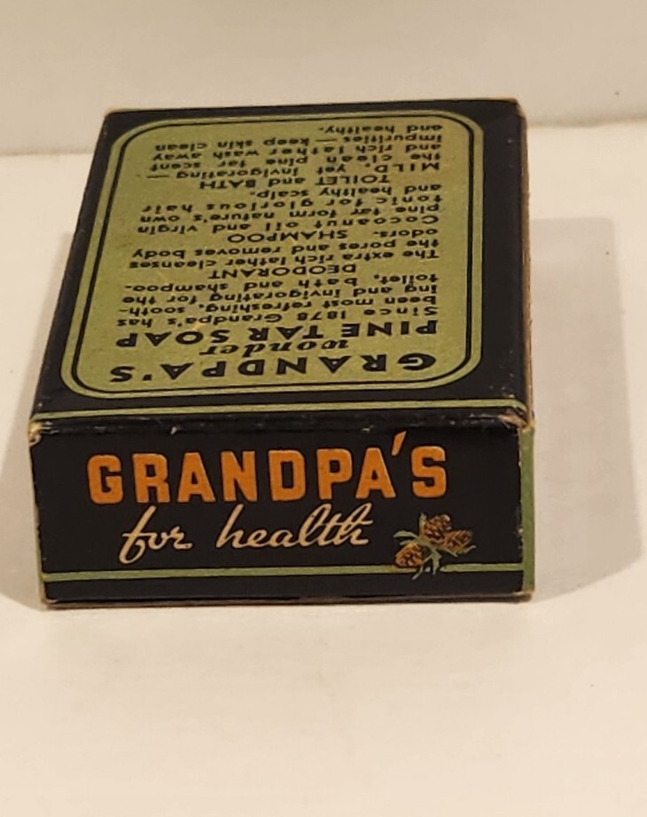 Vtg Grandpa’s Wonder Pine Tar Soap – Rare ” Guest Size ” Original W Box – Look!