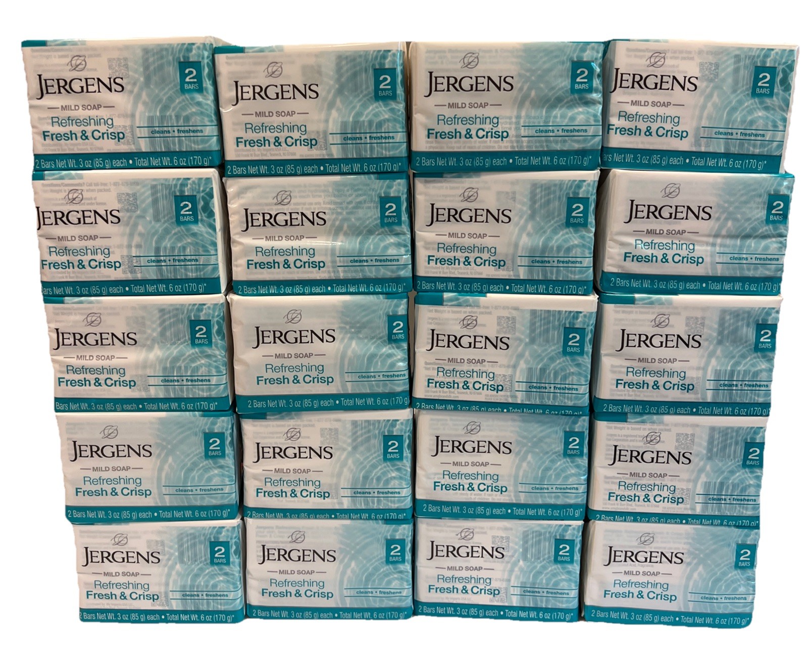 Jergens Mild Bar Soap Refreshing Fresh And Crisp, 3 Oz each, 20 Pack-40 Bars