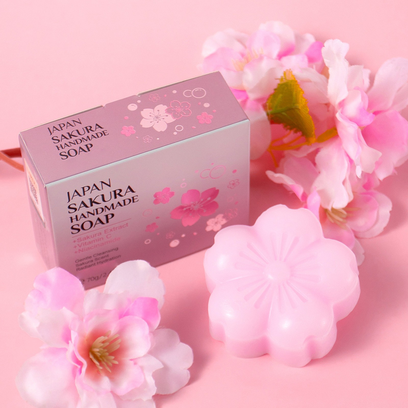 1Pcs Sakura Scent Cherry Blossom Design Bar Soap Handcrafted Soap Multi-Purpose