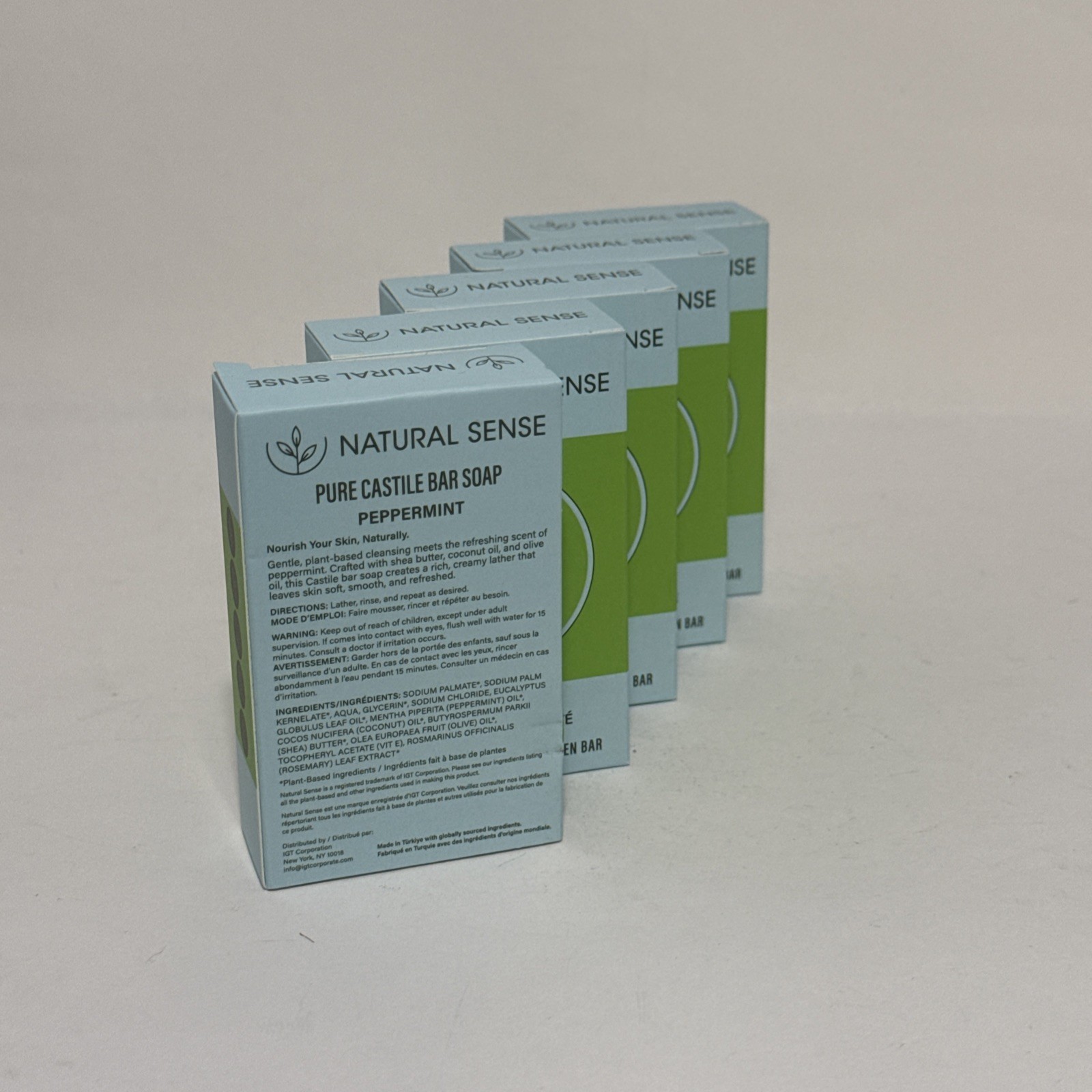 Natural Sense Pure Castile Peppermint Bar Soap Plant Based 5 oz (141g) ~ 5 Pack