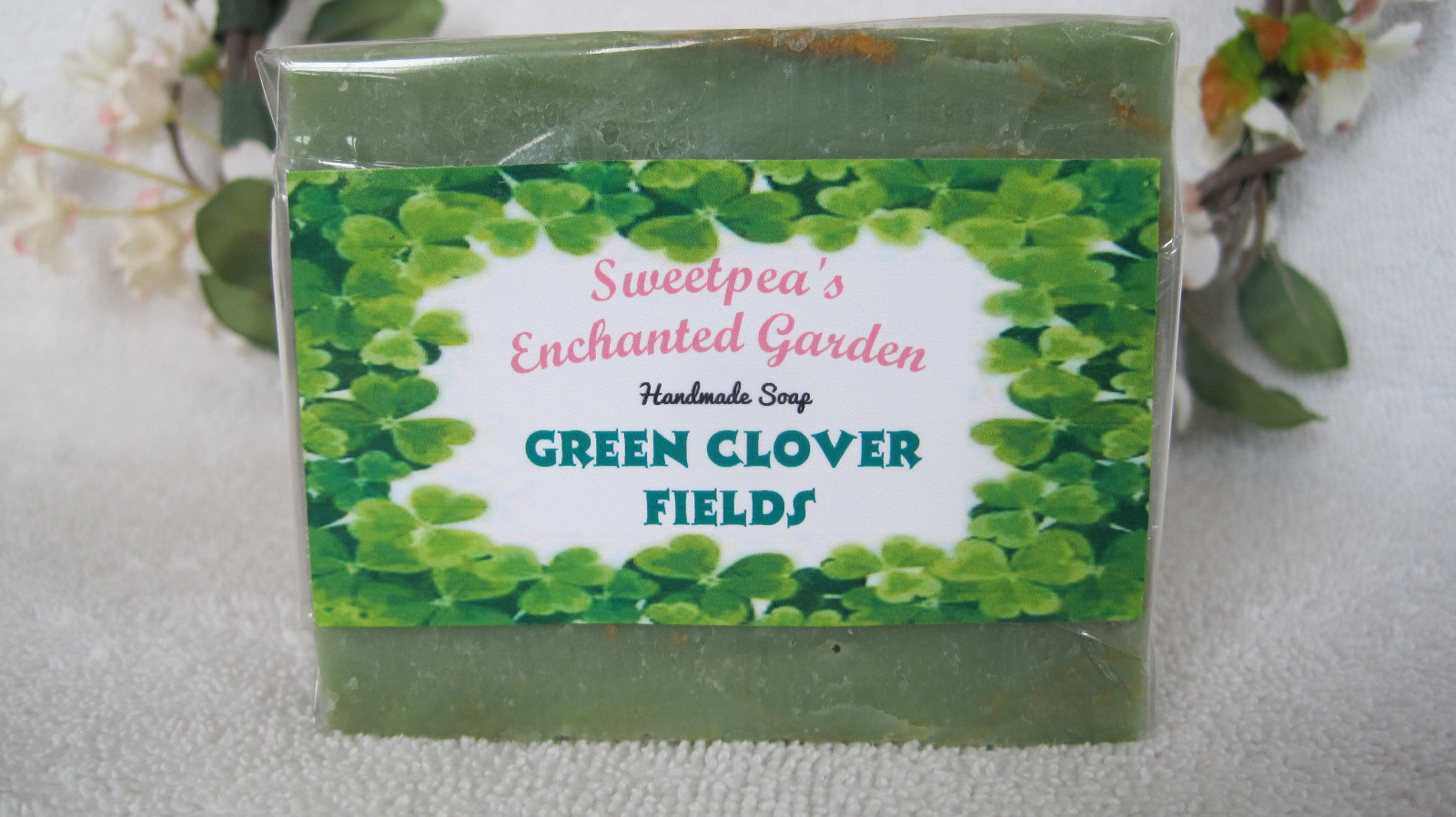 +++ HANDMADE NATURAL VEGAN SOAP BAR,”GREEN CLOVER FIELDS” 4+oz