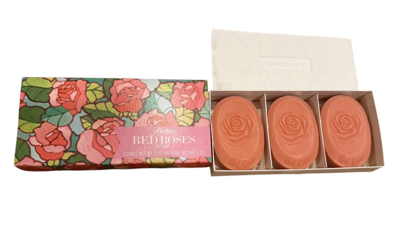VINTAGE YARDLEY Red roses Soap Bars Set of 3 New in Package