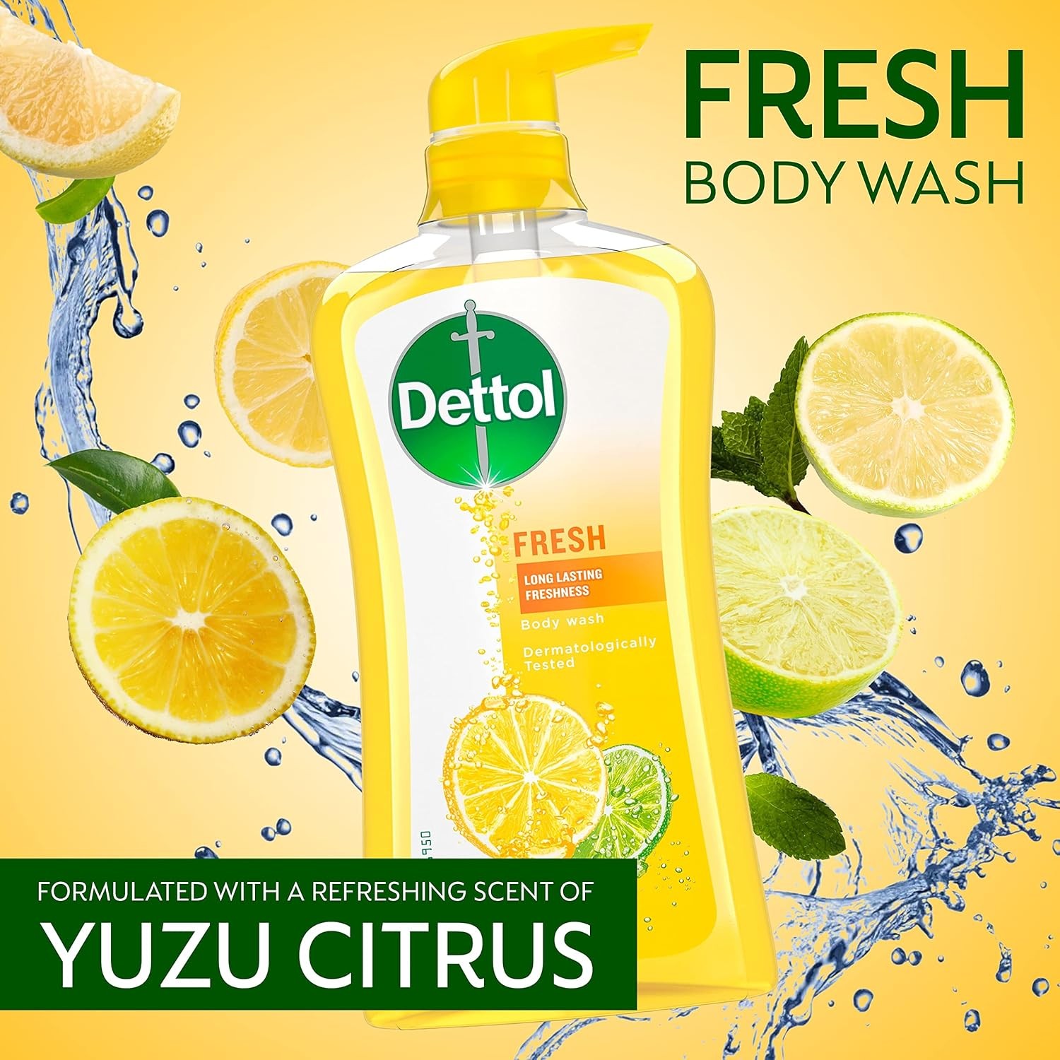 Fresh Body Wash and Shower Gel, Fresh Yuzu Citrus Scent Body Wash, 16.90 Fl Oz