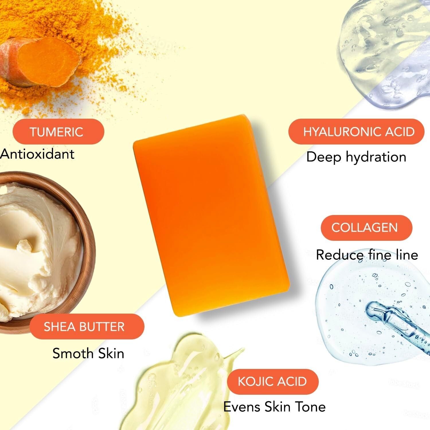 Kojic Acid Soap and Loofah Sponge Set: Soap Bar with Turmeric Vitamin C Retinol
