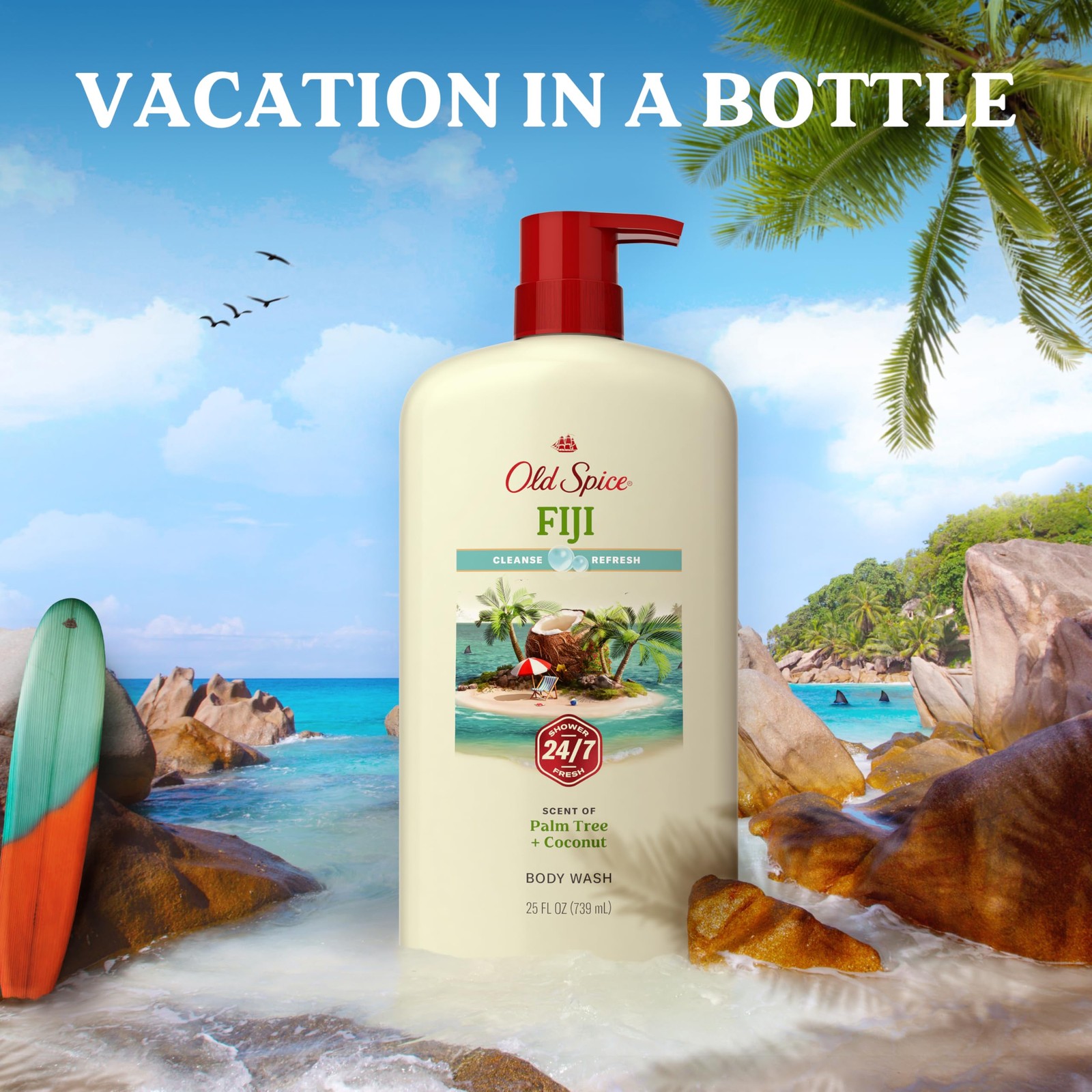 Old Spice Body Wash for Men, 24/7 25 Fl Oz (Pack of 4), Fiji w/ Palm Tree
