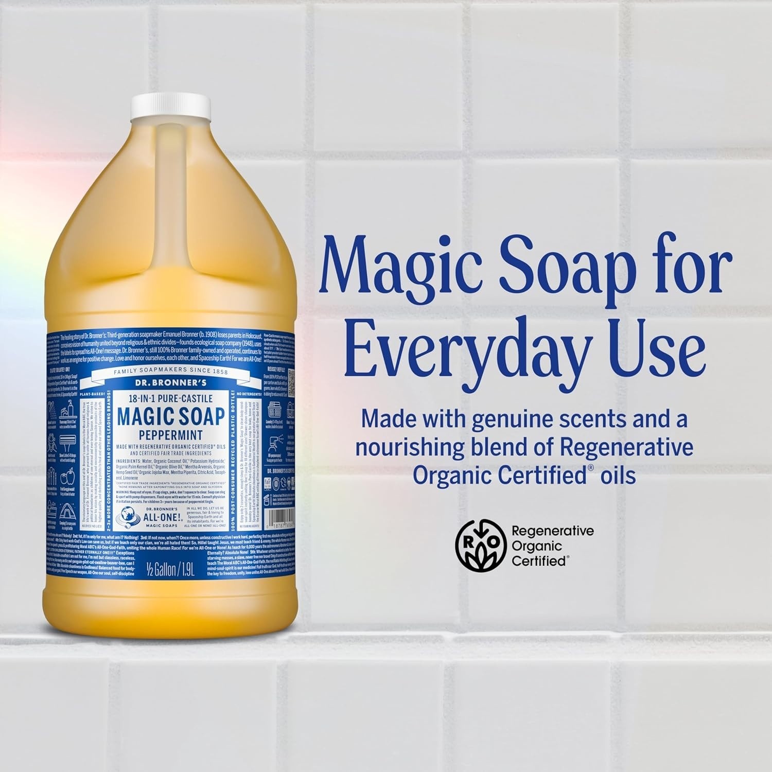 Dr. Bronner’s – Pure-Castile Liquid Magic Soap (Peppermint, 64 Oz) Vegan Non-GMO