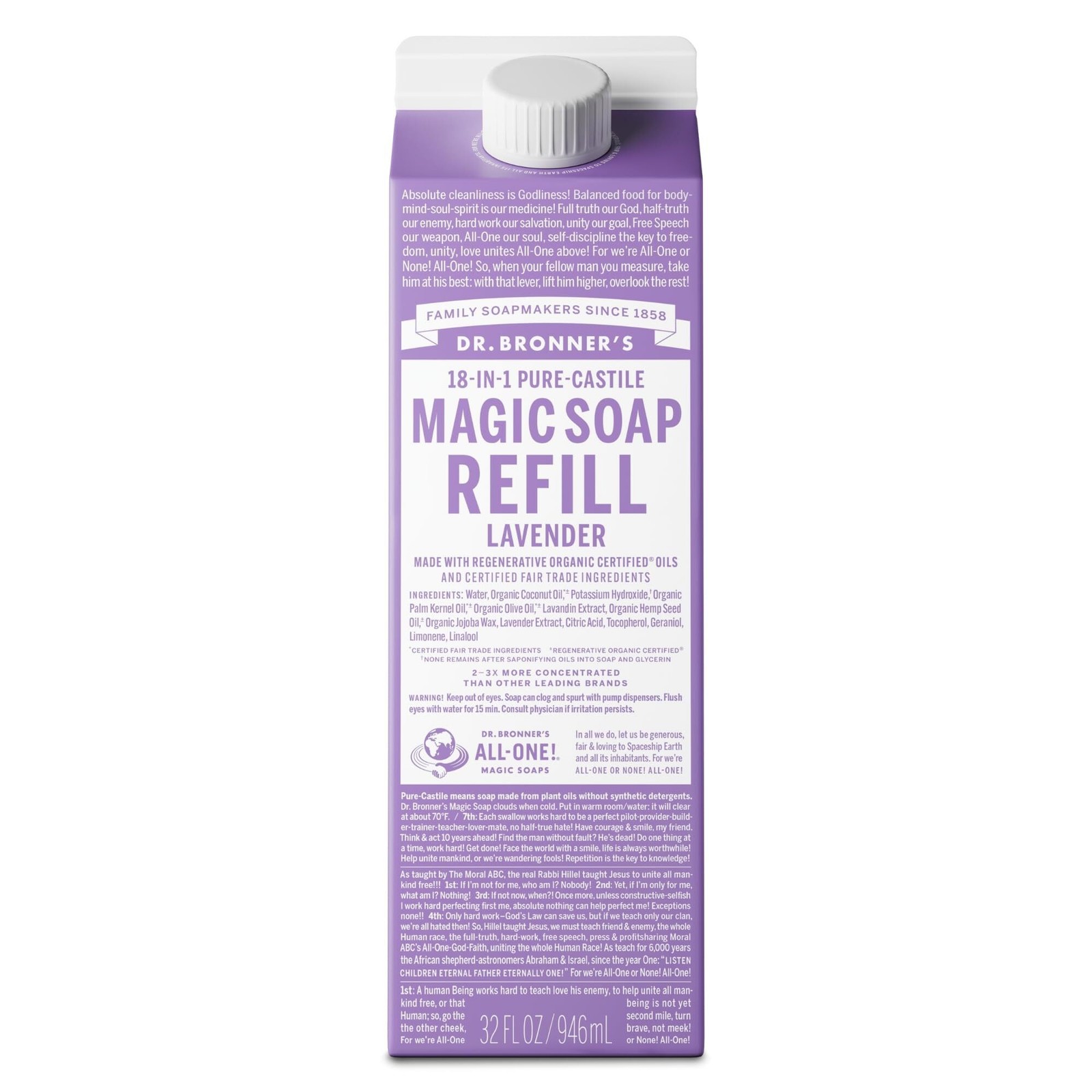 Dr. Bronner’s Pure-Castile Liquid Magic Soap Refill – Made with Regenerative Org