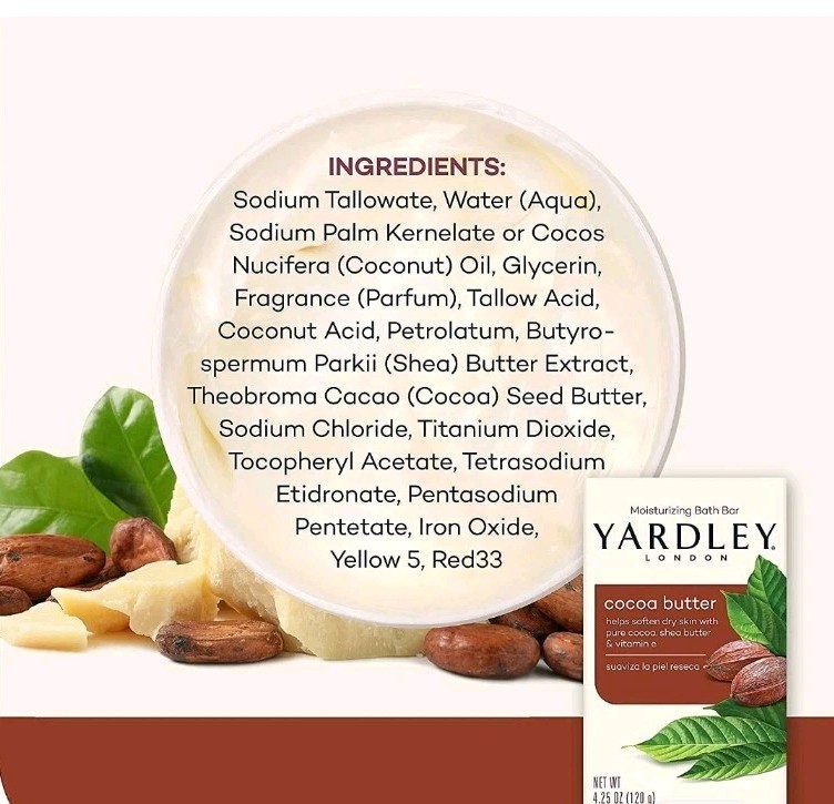 🤎(6) Yardley London Cocoa Butter Vitamin E Bar Soap 4.25 Ounce🤎