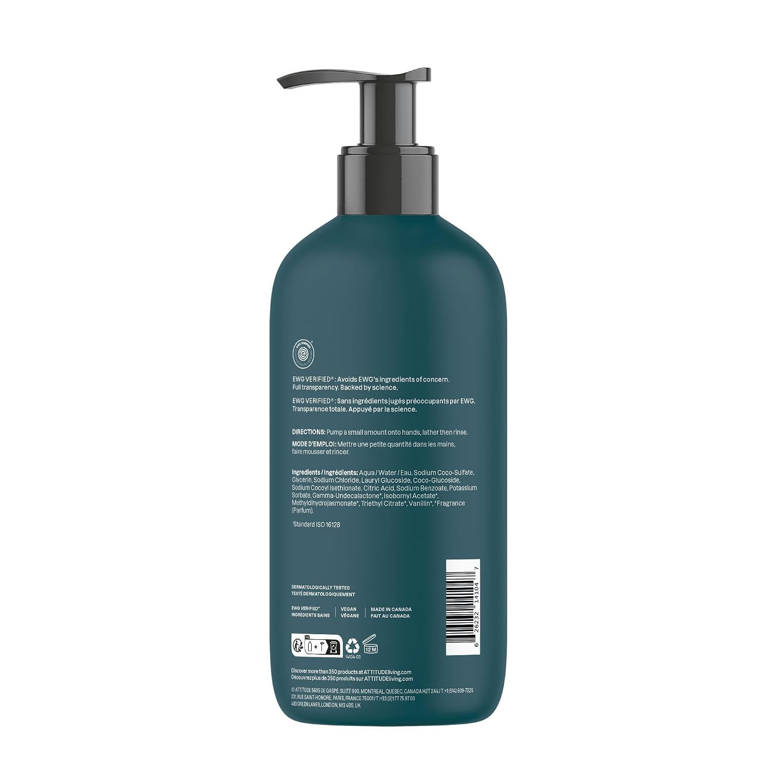 ATTITUDE Liquid Hand Soap, EWG Verified, Plant and Mineral-Based, Vegan Personal