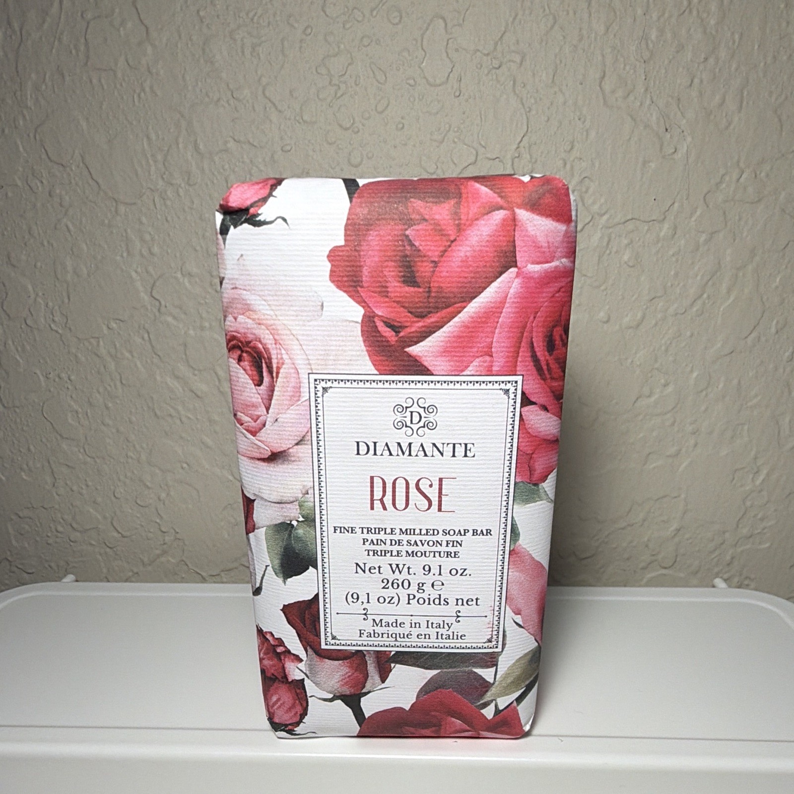 Diamante Rose Scent Triple Milled Soap Bar for Hands & Body 9.1 oz Italy