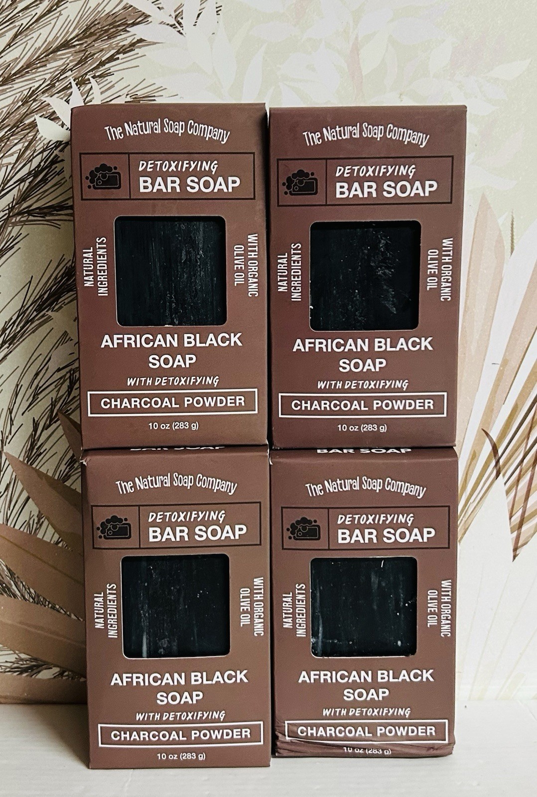 4-Pack African Black Soap with Detoxifying Charcoal Powder 10 oz Each
