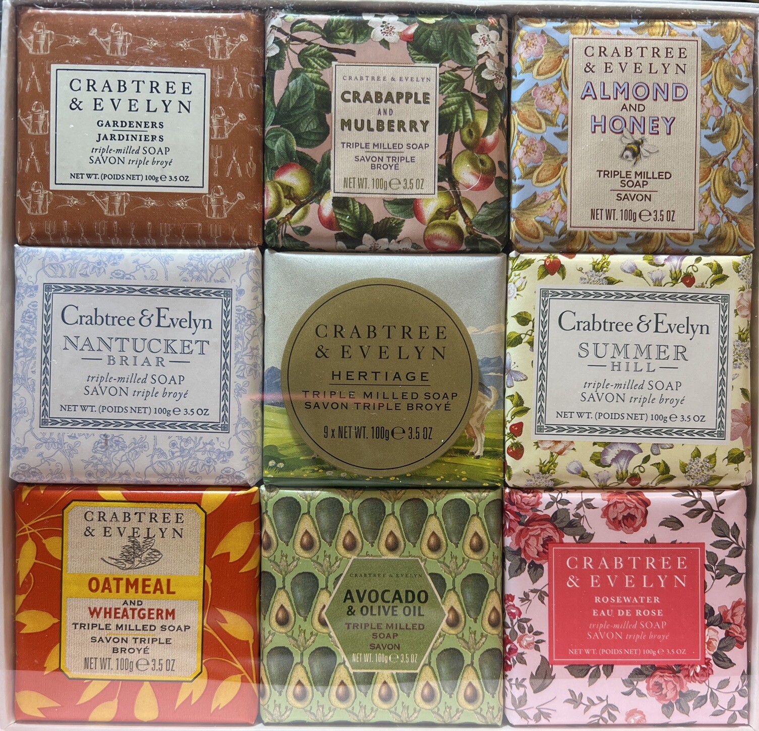 Crabtree & Evelyn Triple Milled Soap Gift Set 9 Bars Nantucket Briar Summer Hill
