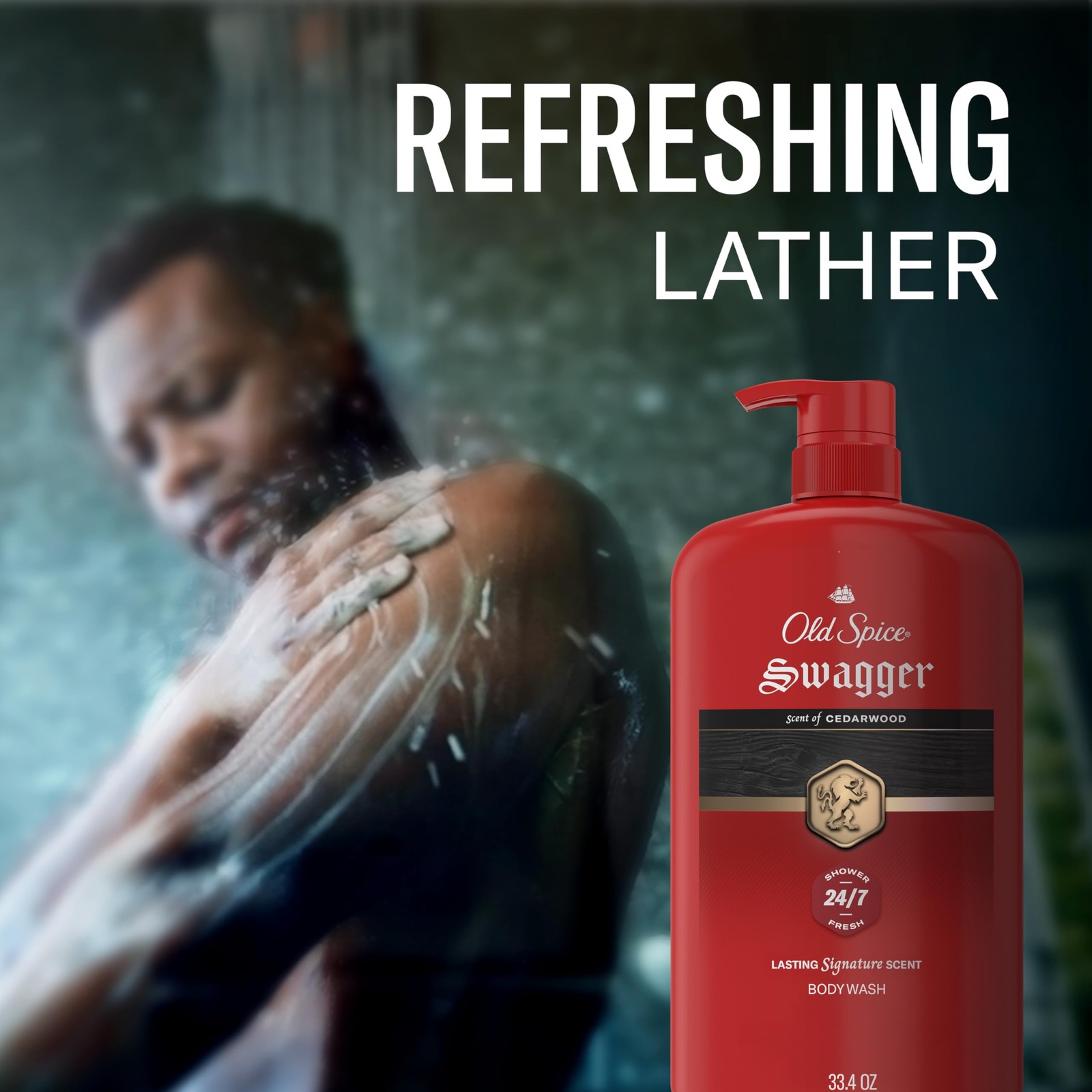 Old Spice Body Wash for Men, 24/7 Shower Fresh 33.4 Fl Oz (Pack of 4), red