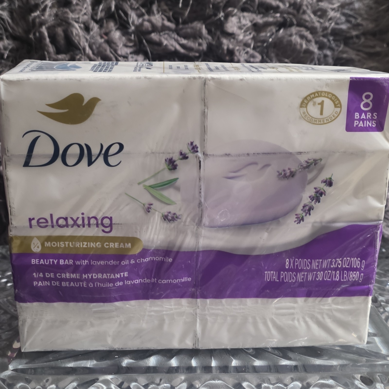Dove Relaxing Beauty Bar Soap Lavender & Chamomile 8-Pack 3.75 oz Bars