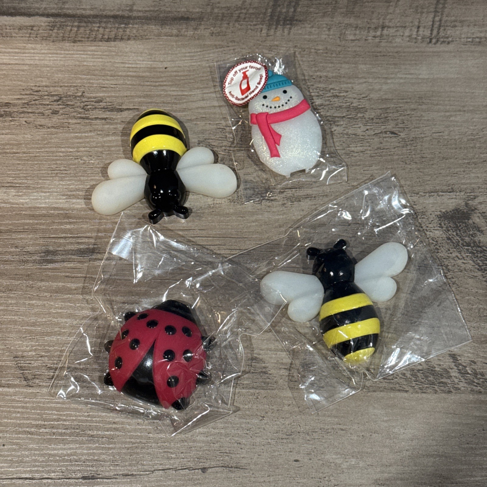 4 Bath Body Works Decorative Anti-Bacterial Hand Soap Topper Bee Snowman Ladybug
