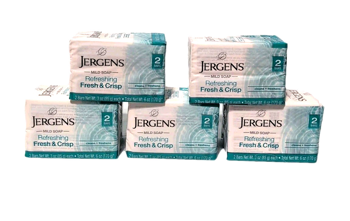 Jergens Mild Bar Soap Refreshing Fresh and Crisp 3 oz Ea 5 Pkgs of 2 (10 Total)