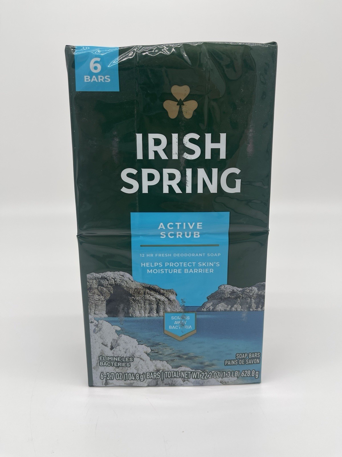 New 6 Pack Irish Spring Active Scrub 12 HR Fresh Deodorant Bar Soap 3.7 oz each