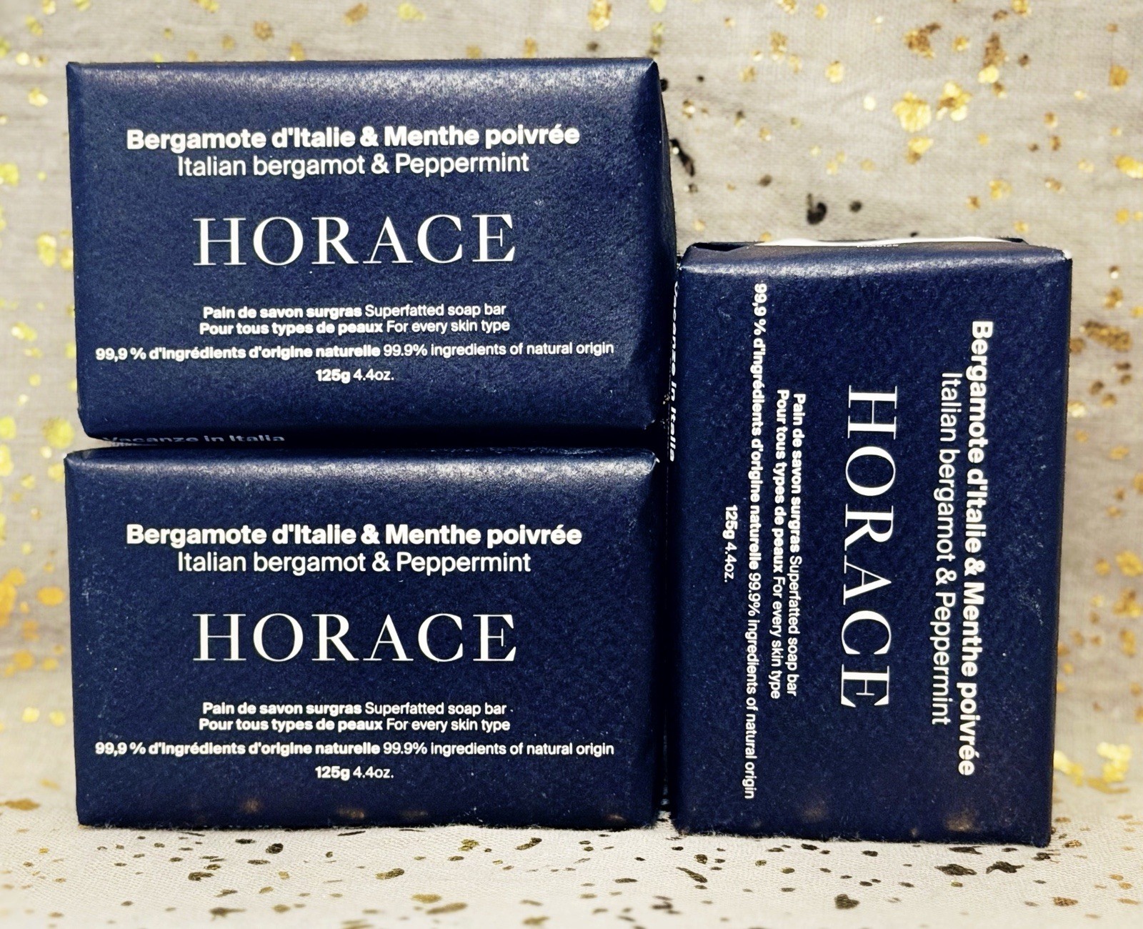 3x~HORACE~Italian Bergamot & Peppermint Superfatted Soap Bar~125g/4.4oz ea~NWOB~
