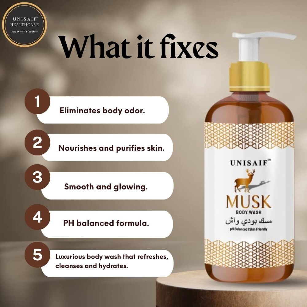 Unisaif Musk Organic Body Wash And Shower Gel Women and men’s 300ML