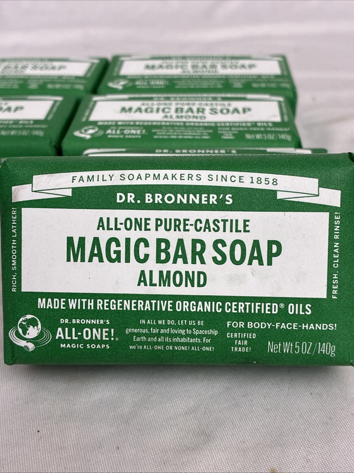 DR Bronners All One Pure Castile Magic Bar Soap, Six Pack ALMOND Natural ￼
