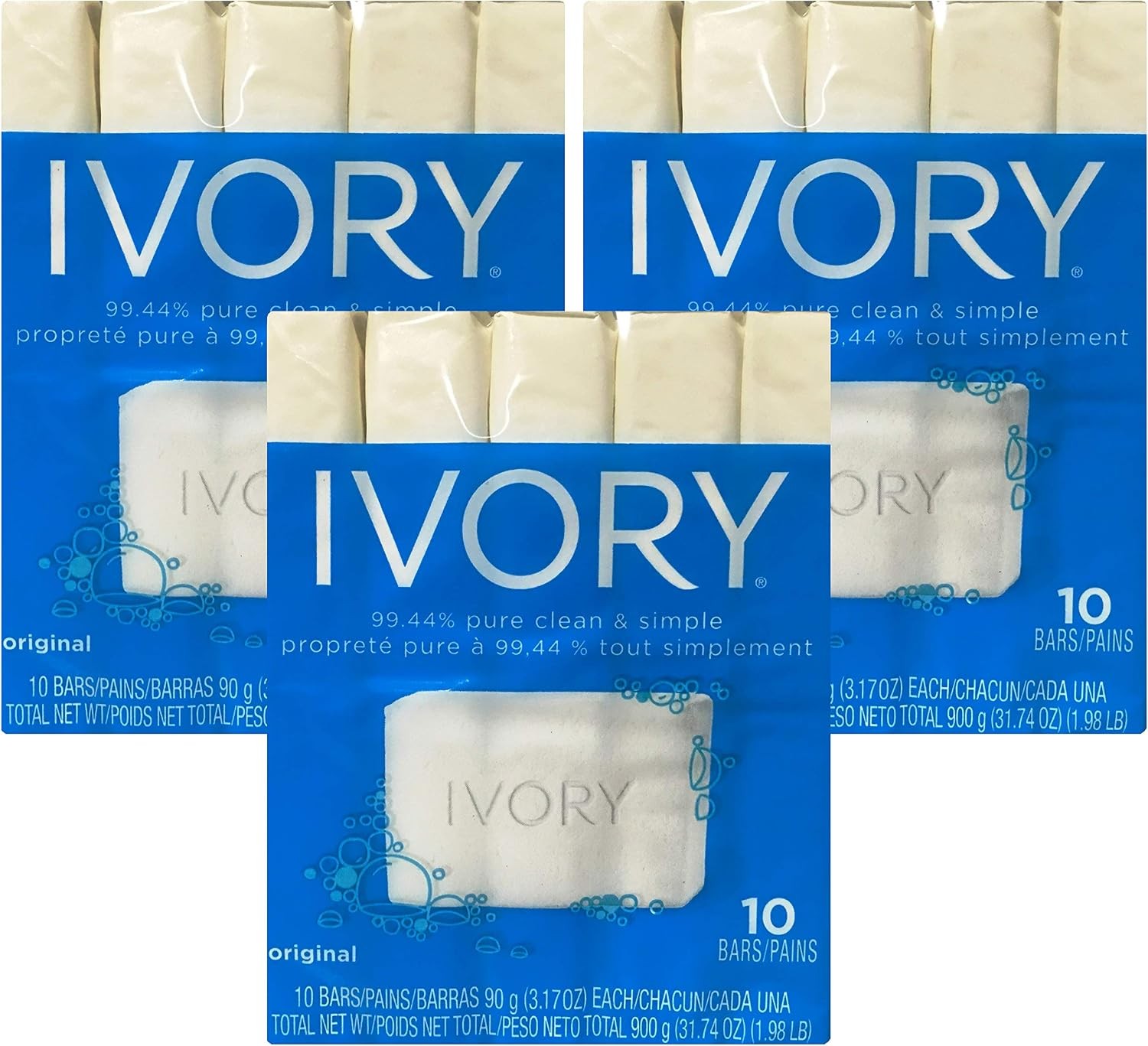 Ivory Soap, Original 3.17 oz Bars 10 each, Pack of 3 (30 Bars Total)