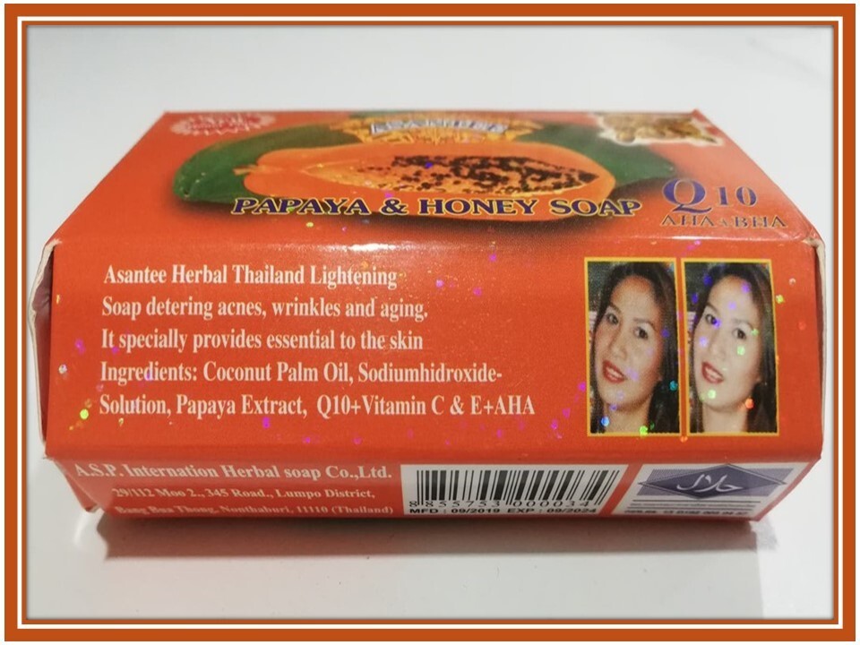 Asantee Papaya & Honey Thai Herbal Soap Bar Anti Acne Whitening Skin Care 125g