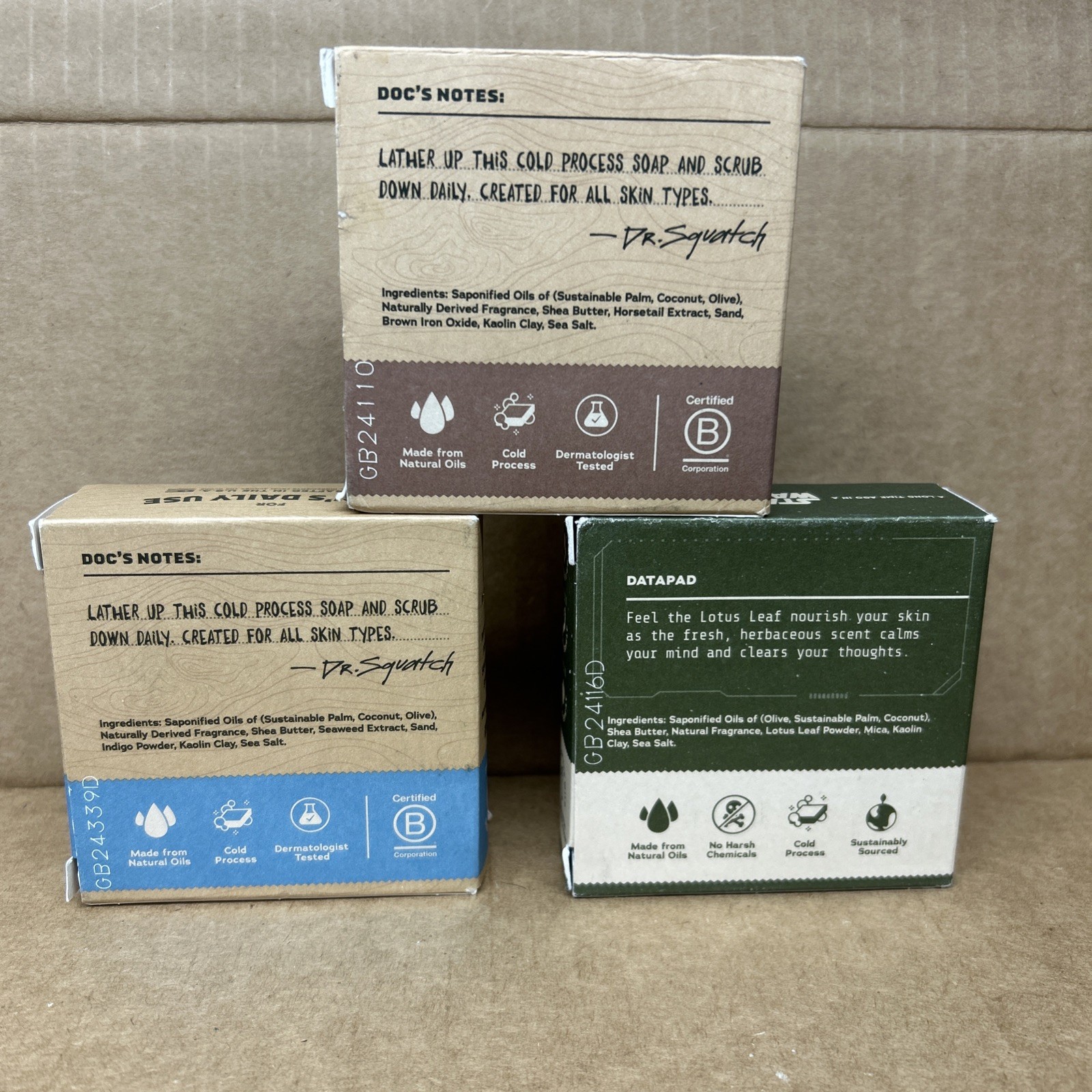 (3)Dr. Squatch man natural Bar Soap maverick musk &coastal mist& wisdom wash