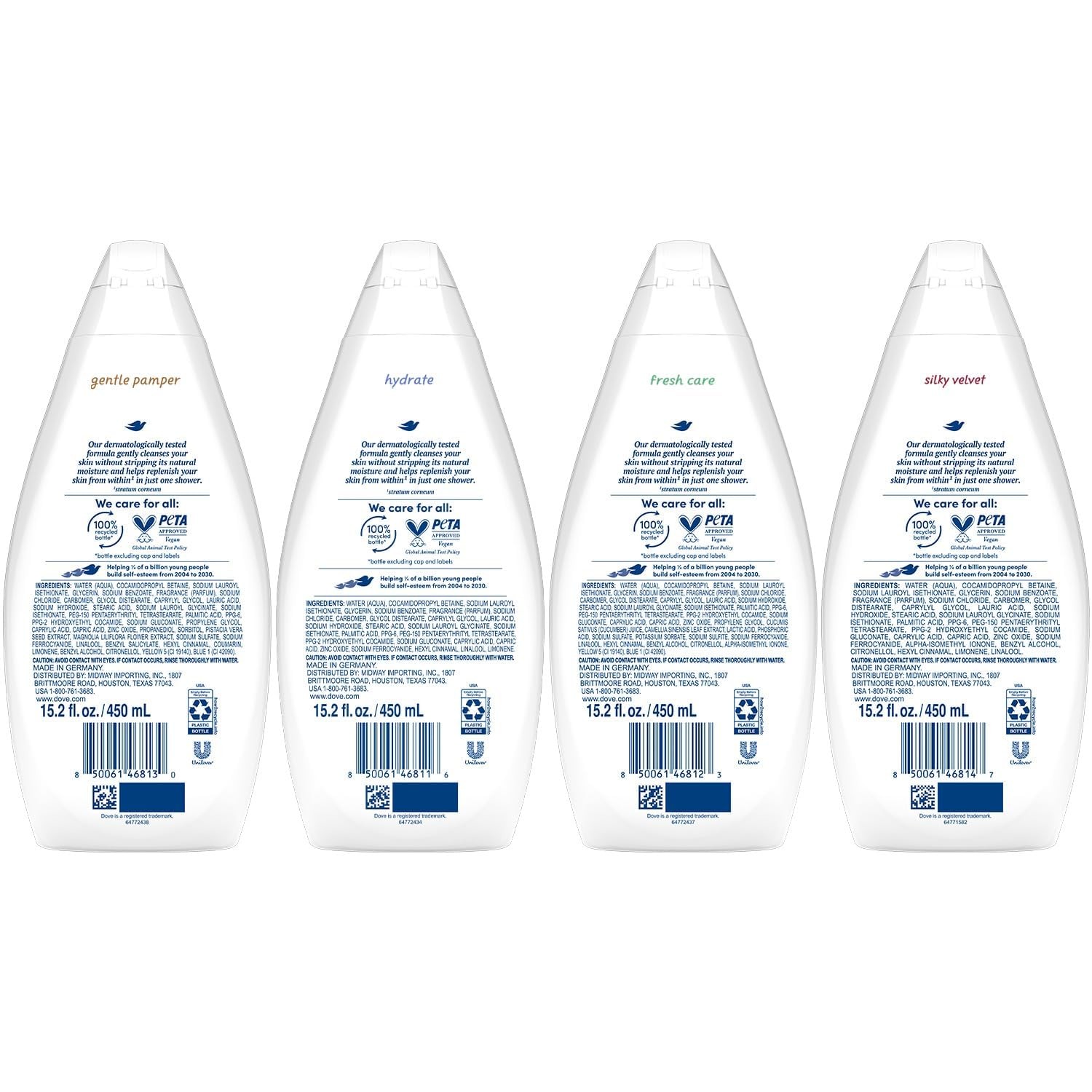 Dove Body Wash Variety 6-Pack – Hydrate, Gentle 16.9 Fl Oz (Pack of 6)