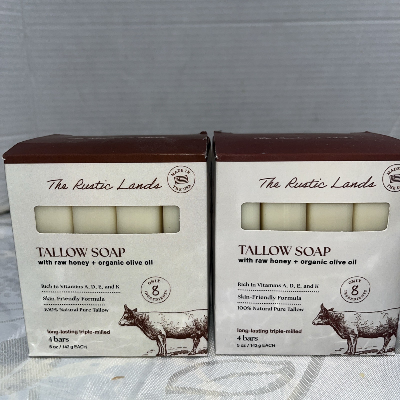 THE RUSTIC LANDS Tallow Bar Soap w/ Raw Honey & Organic Olive Oil ( 8 Bars)