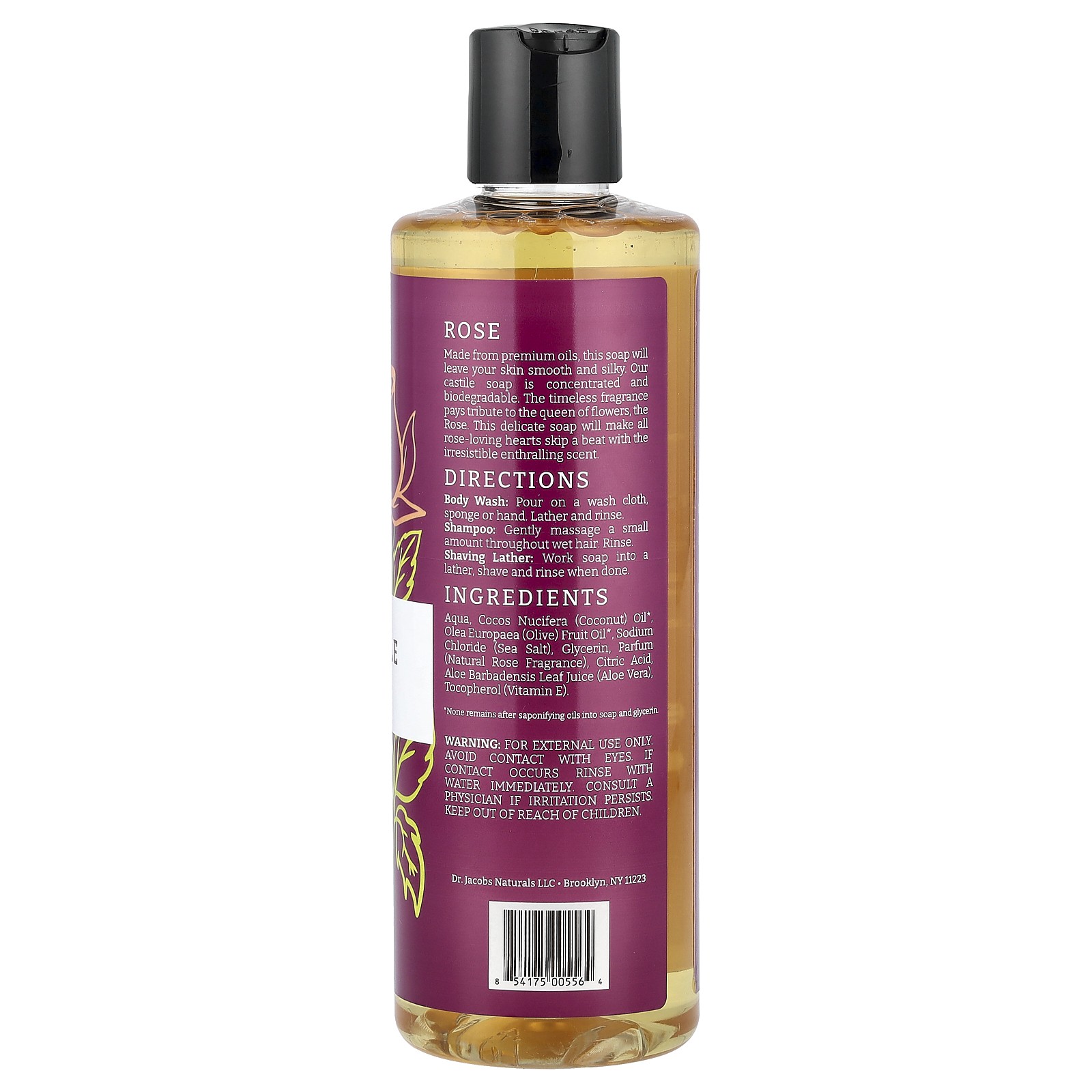 Plant-Based Rich Castile Body Wash, Rejuvenating Rose, 16 oz (473 ml)