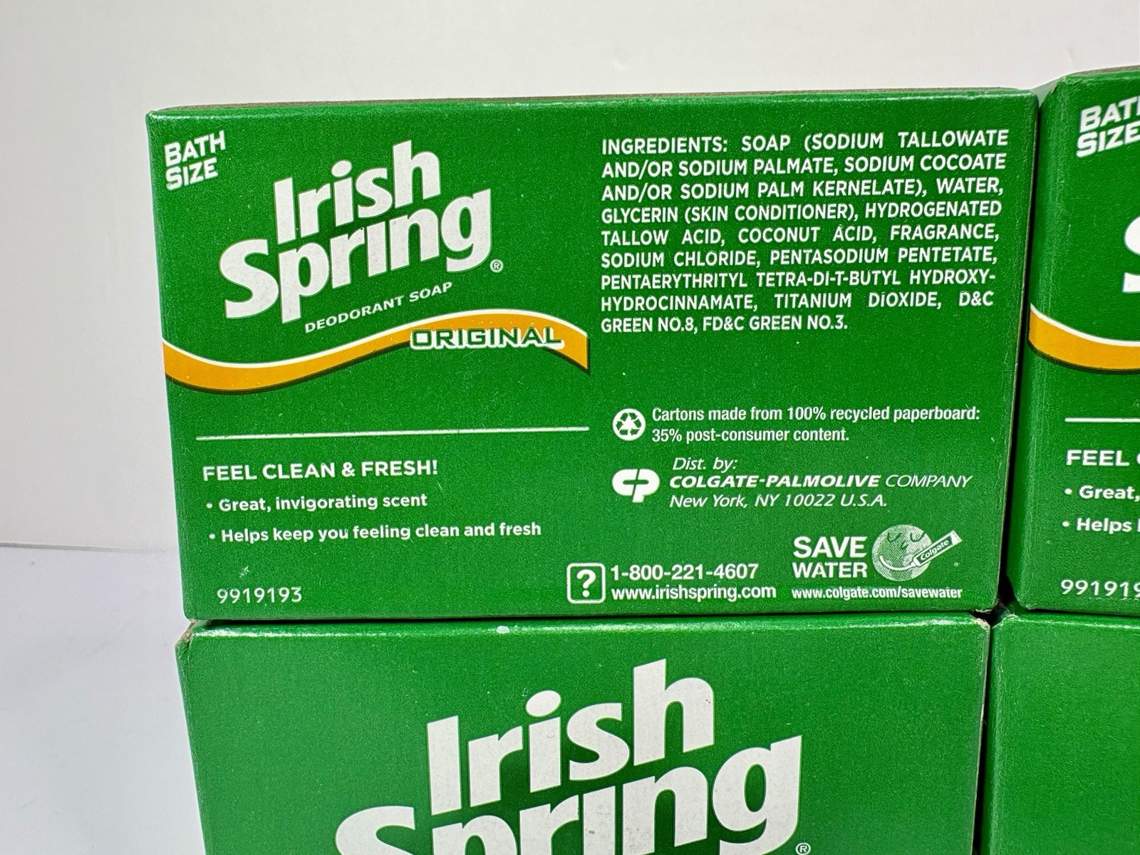 LOT OF 4 NEW Vtg Irish Spring ORIGINAL Clean Deodorant 4oz Bar Soap No Flaxseed