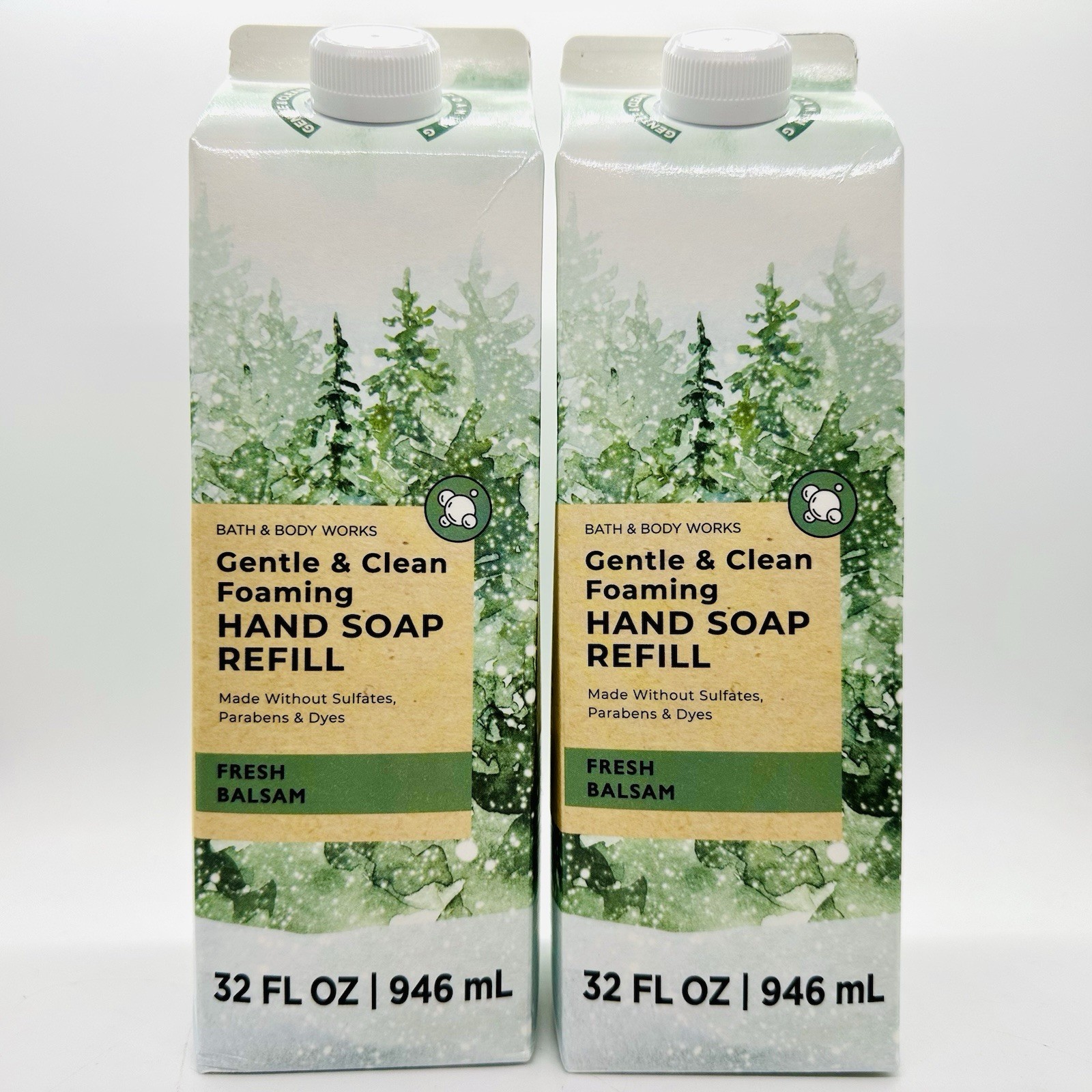 NEW! 2/BATH & BODY WORKS FRESH BALSAM GENTLE/CLEAN FOAMING HAND SOAP REFILL 32oz