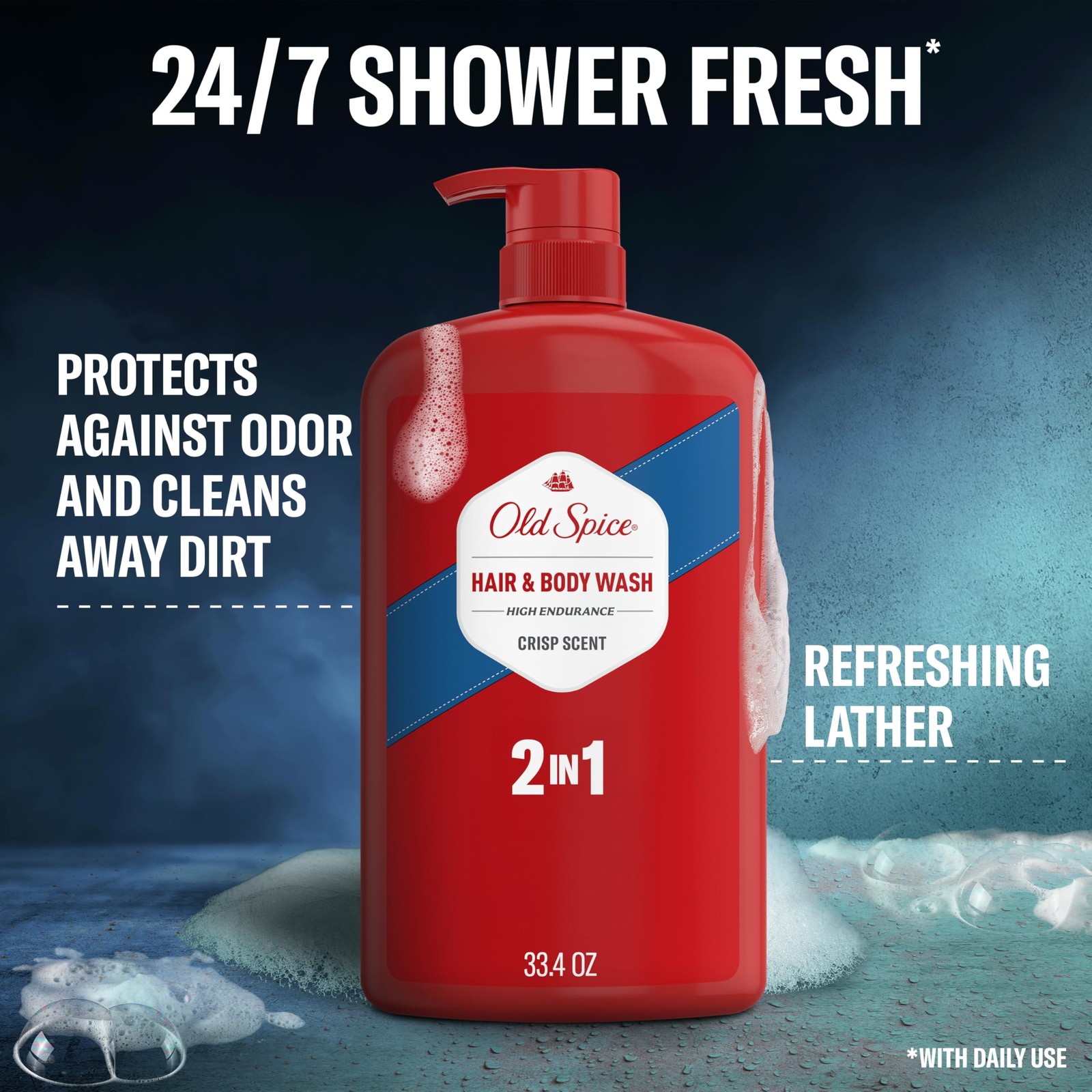 Old Spice Refreshing 2-in-1 Body & Face Wash for Men, 33.4 Fl Oz (Pack of 4)
