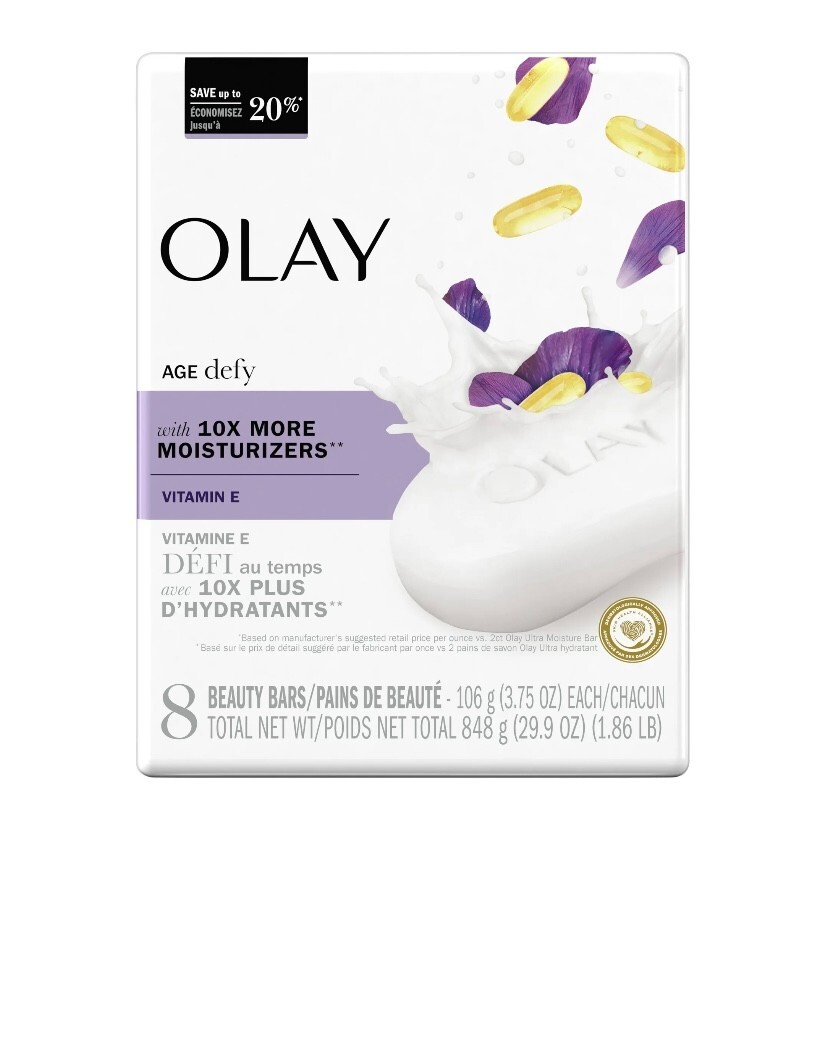 Olay Age Defying w/ Vitamin E Beauty Bar Soap, 8 Bars, 10x Moisturizers 3.75 oz