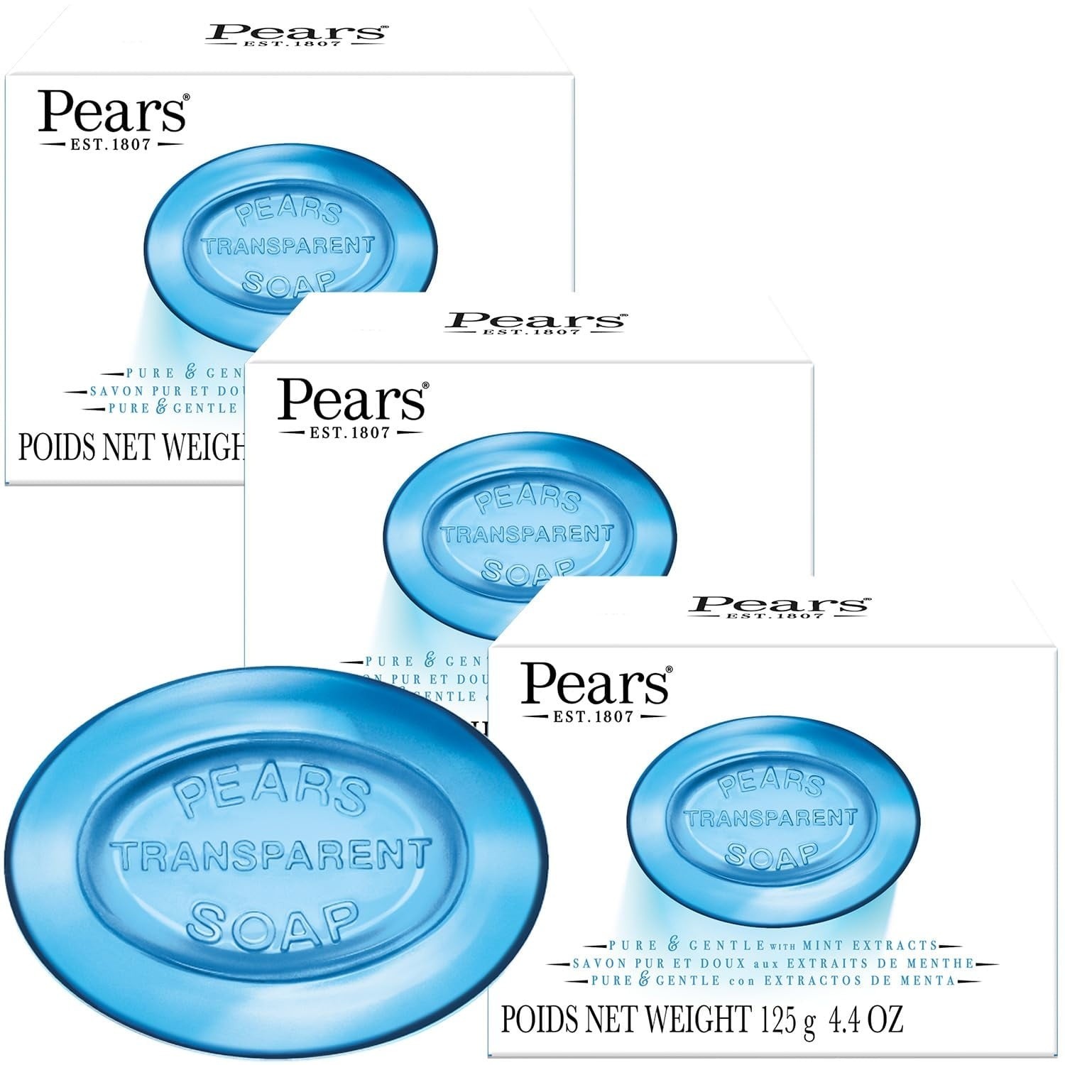 Pears Transparent Soap Bar 125g Pure & Gentle Amber Natural Oils Mint Lemon Pack