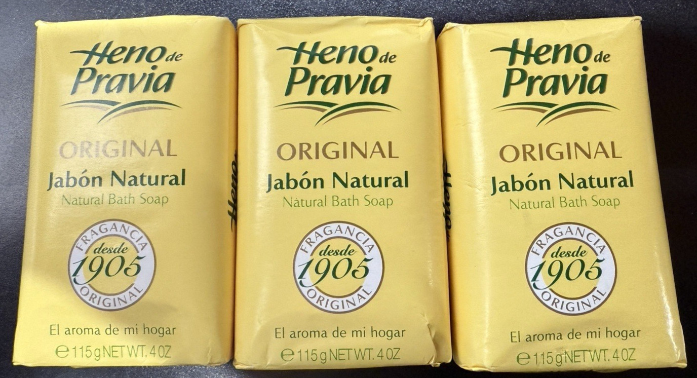 Heno de Pravia Original Jabon Natural Bath Bar Soap, 4oz. (115g) (Pack of 3)
