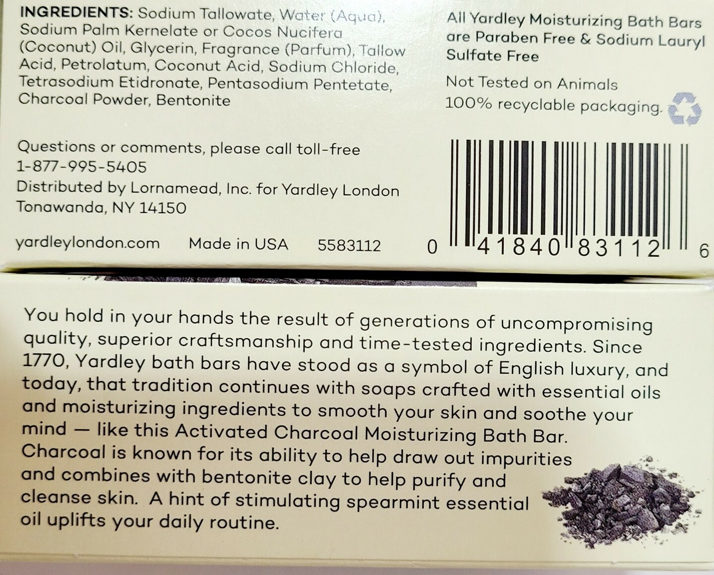 2 pack of Yardley Of London Activate Charcoal Soap with Bentonite Clay to Purify
