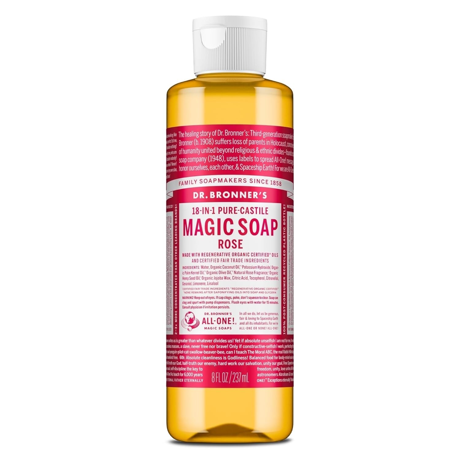 Liquid Soap Rose 8 oz Organic Oils 18-in-1 Uses Face Body Hair Laundry
