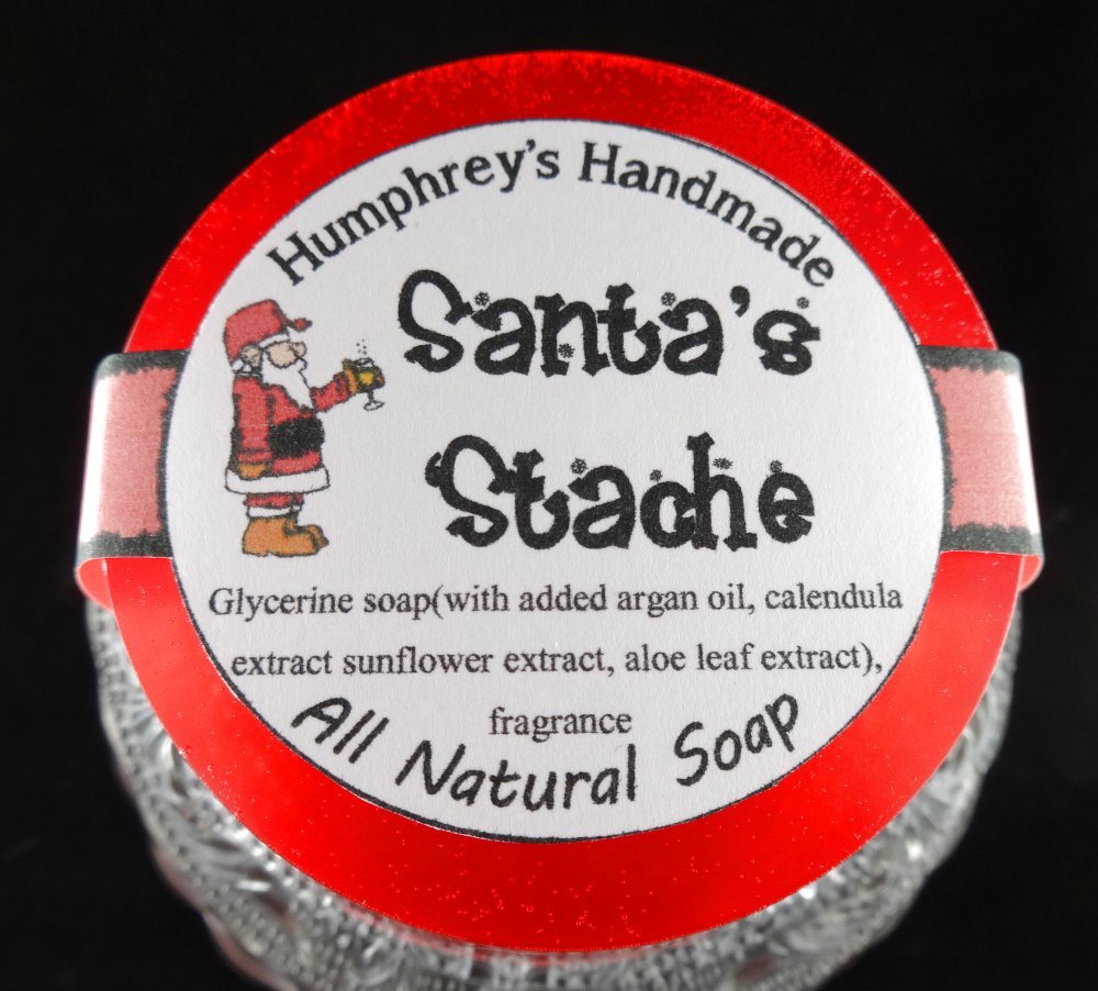 SANTA’S STACHE Soap Round Glycerin Bar Christmas Cherrywood Tobacco Raspberry