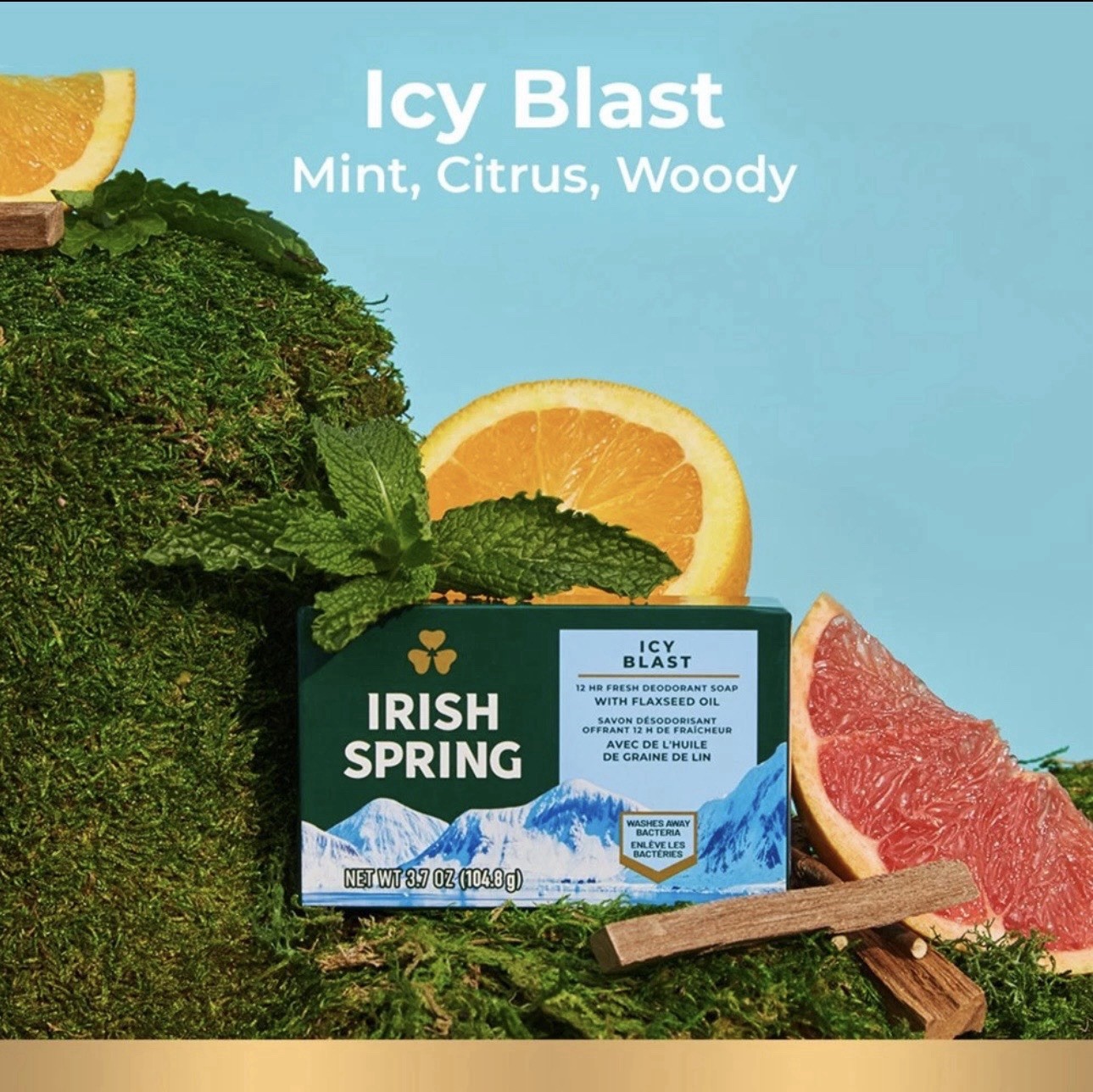 Irish Spring Icy Blast Bar Soap for Men, Mens Bar Soap, 12 Pack, 3.7 Oz Soap Bar