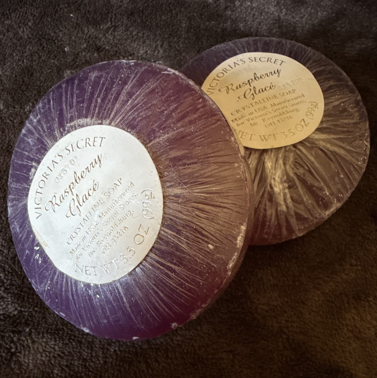 Victoria’s Secret Raspberry Crystalline Soap 3.5 oz Purple Disc Bar Set of 2