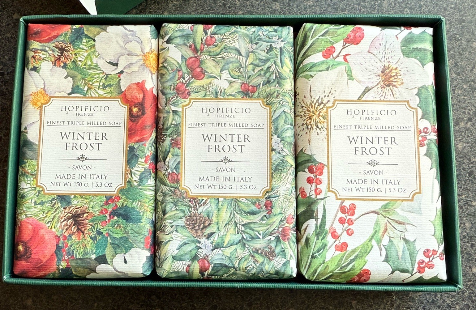 3x HOPIFICIO Holiday Christmas Soap Set WINTER FROST NIB Italy Triple Milled