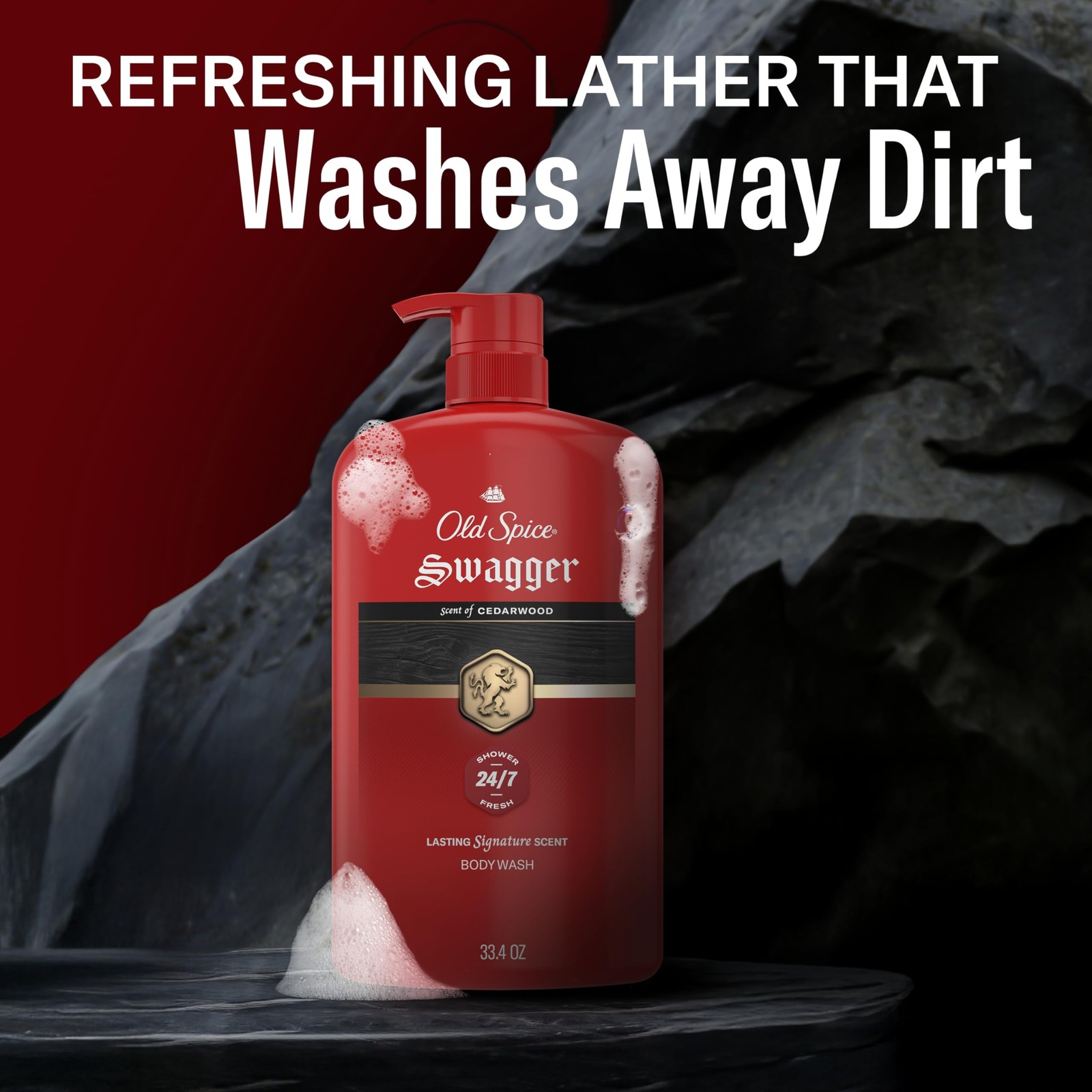 Old Spice Body Wash for Men, 24/7 Shower Fresh 33.4 Fl Oz (Pack of 4), red